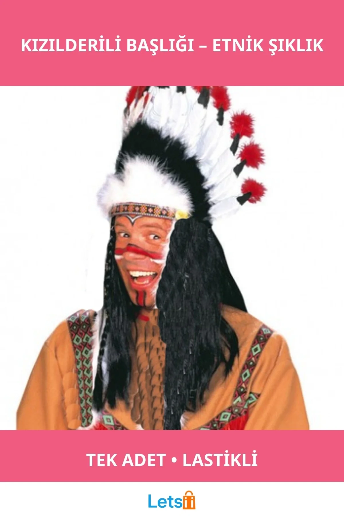 Kızılderili Başlığı Şapkası Kırmızı Beyaz Lastik Eldivenlerle