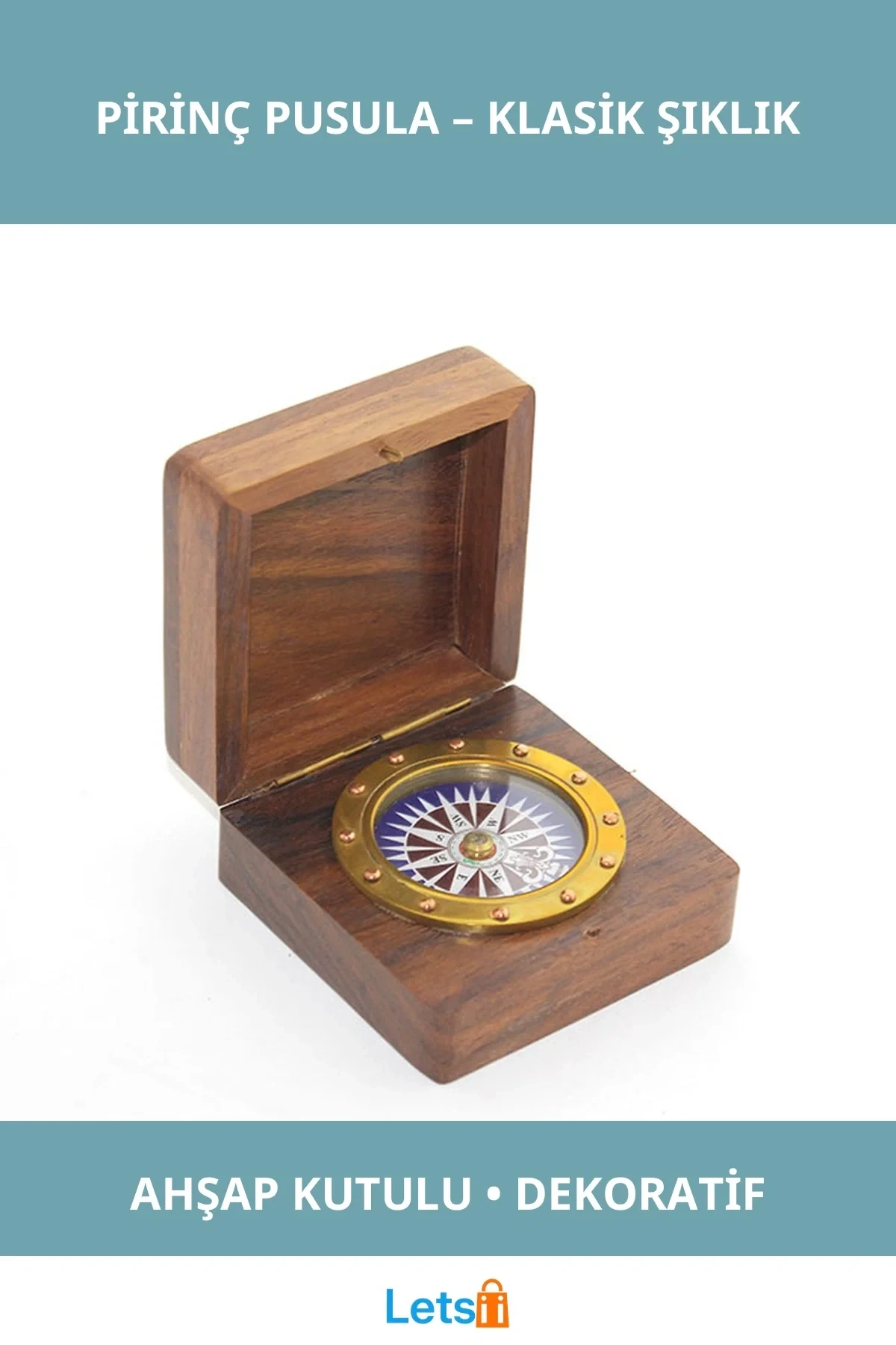 Klasik Ahşap Kutulu Pirinç Pusula Model 2