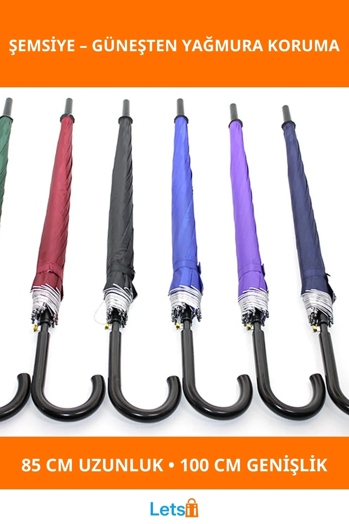 Klasik Baston Şemsiye Su Geçirmez Dayanıklı Güneş ve Yağmur Koruma Acessuarı