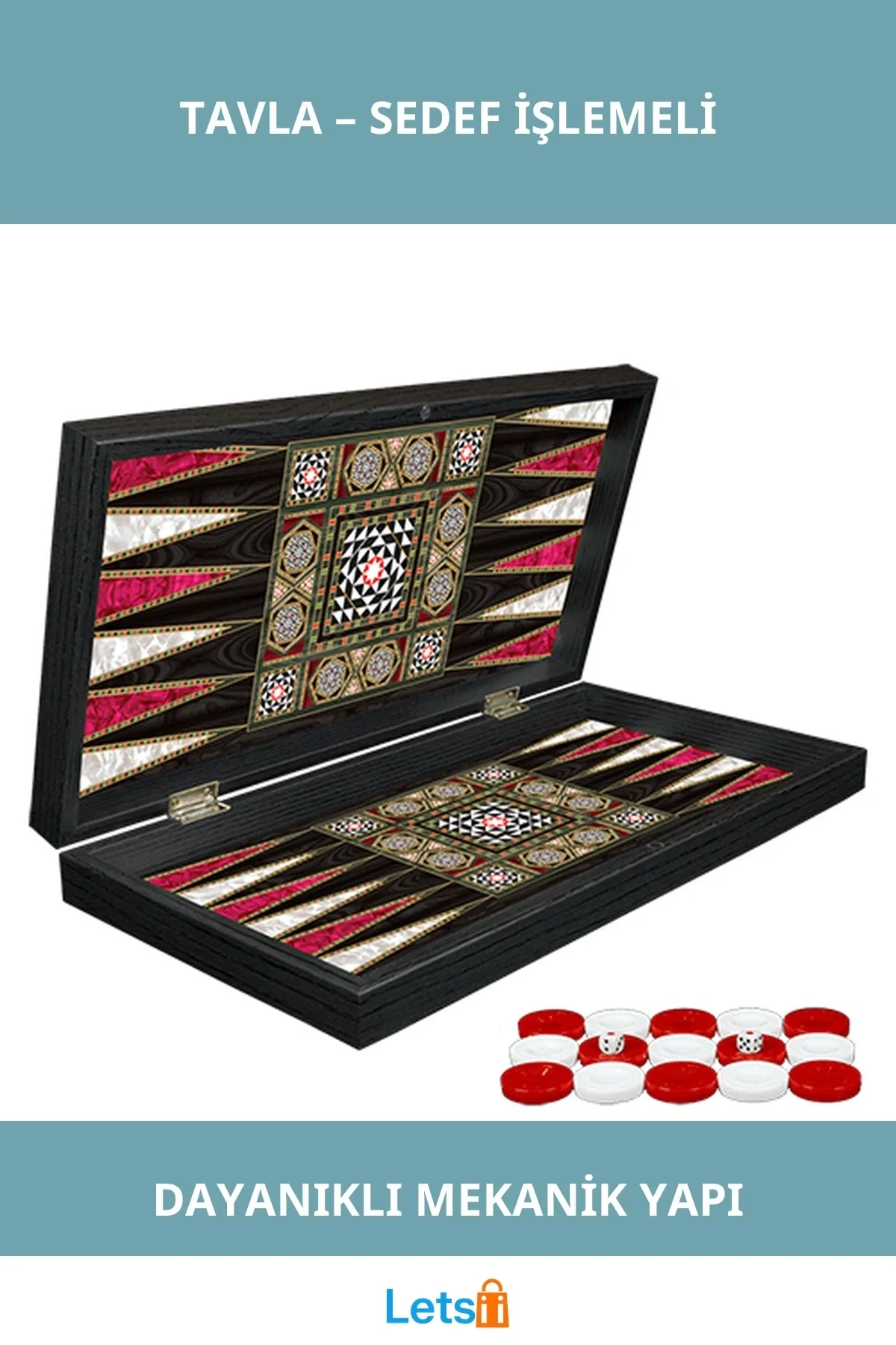 Klasik Sedef İşlemeli Şık Tavla Oyun Seti