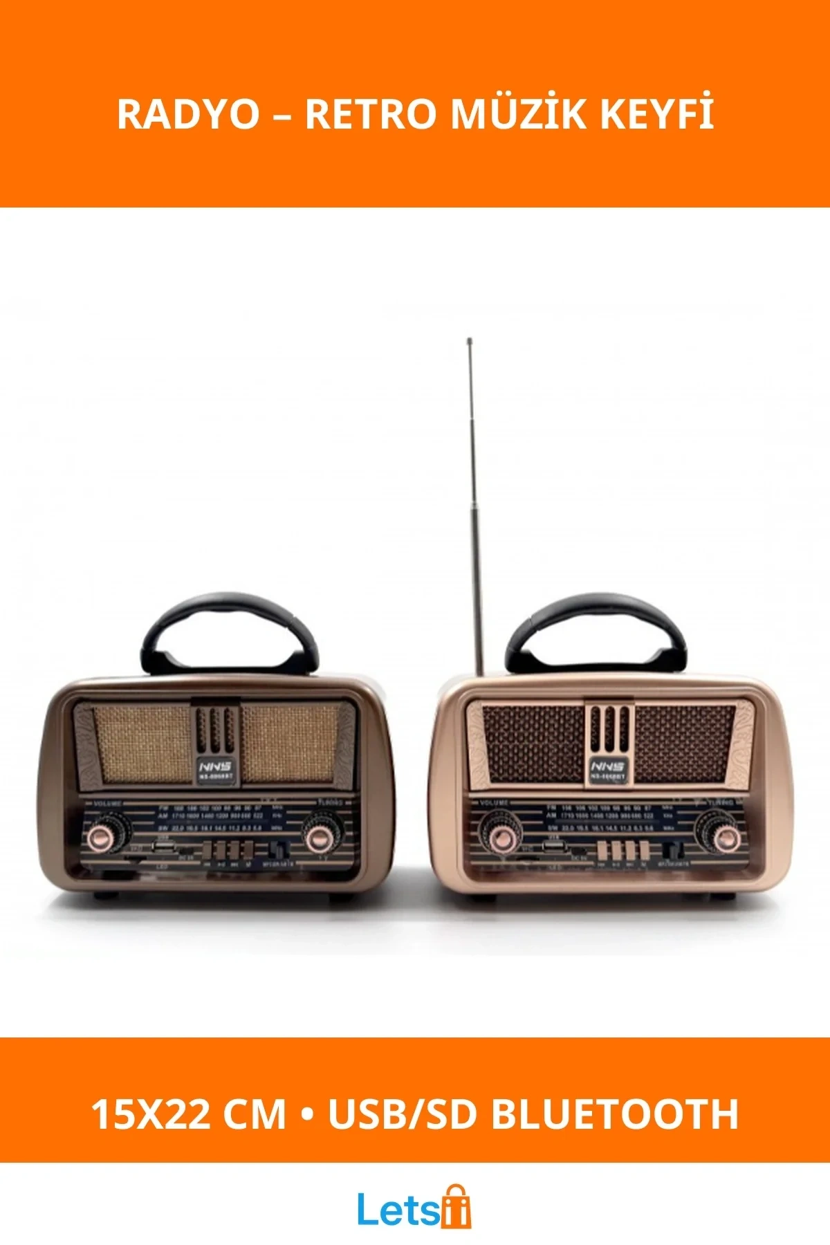 Klasik Taşınabilir Nostaljik Radyo USB SD Kart Bluetooth Güneş Enerjili