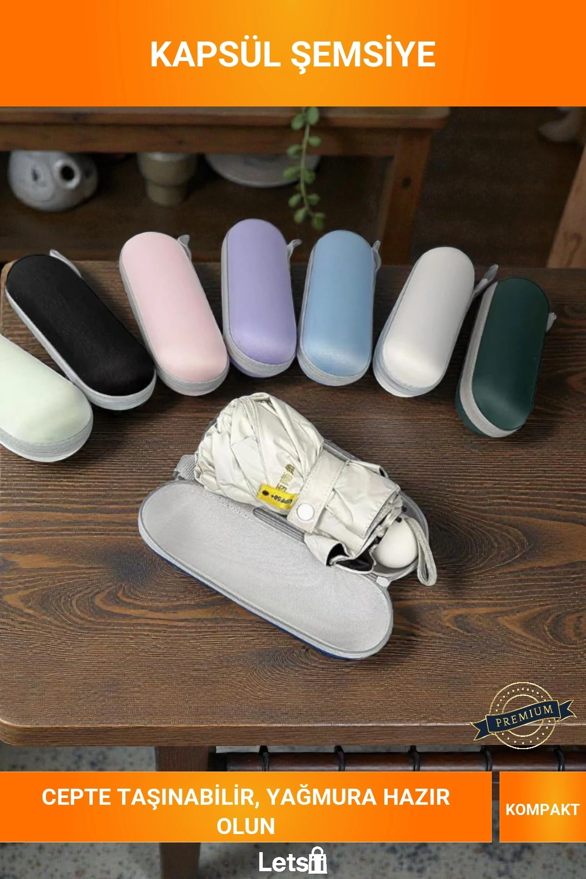 Kompakt 92 cm Açık Çap Kapsül Çantalı Güneş ve Yağmur Şemsiyesi