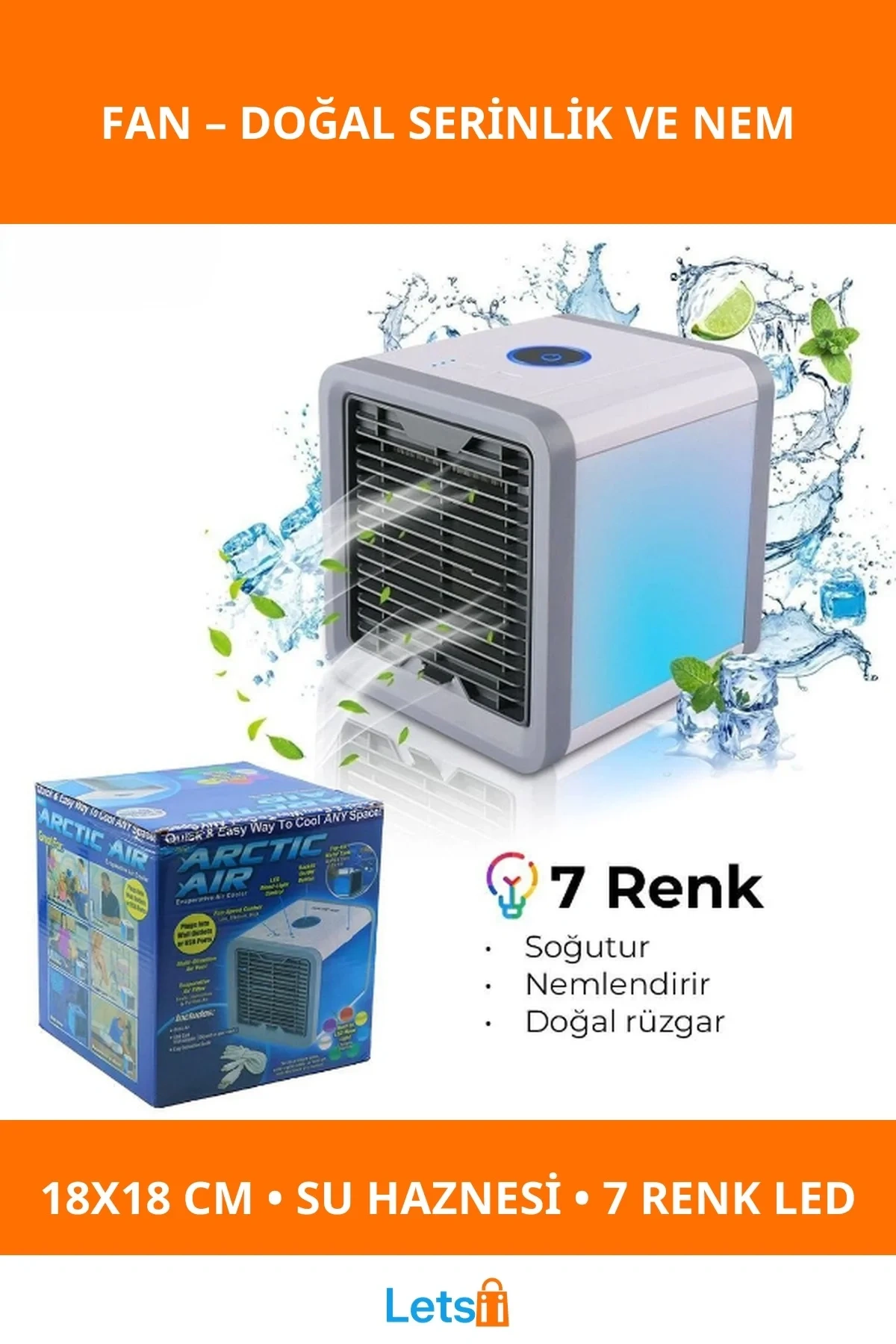 Kompakt Masaüstü Kare Su Hazneli Fan LED Işık Sistemli