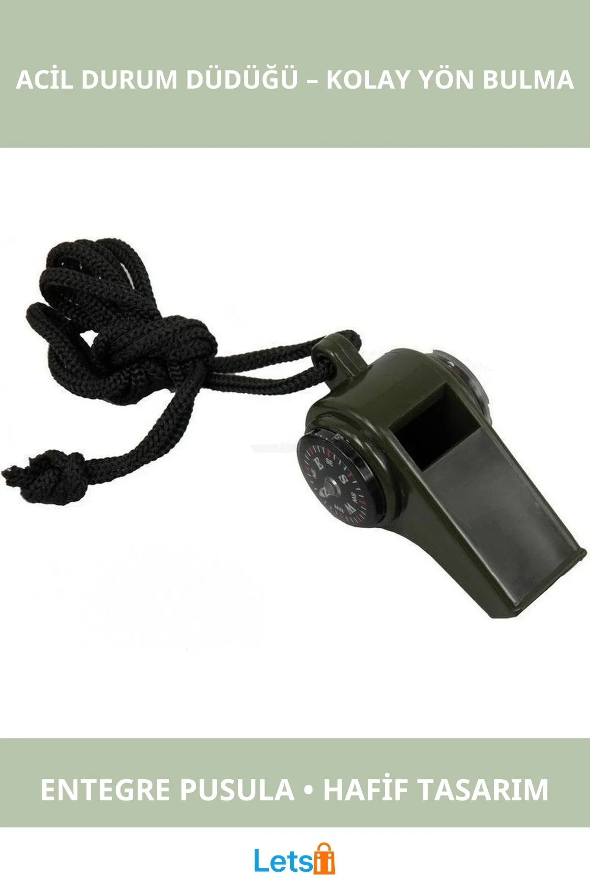 Kompakt Pusulalı Çok Fonksiyonlu Acil Durum Düdüğü