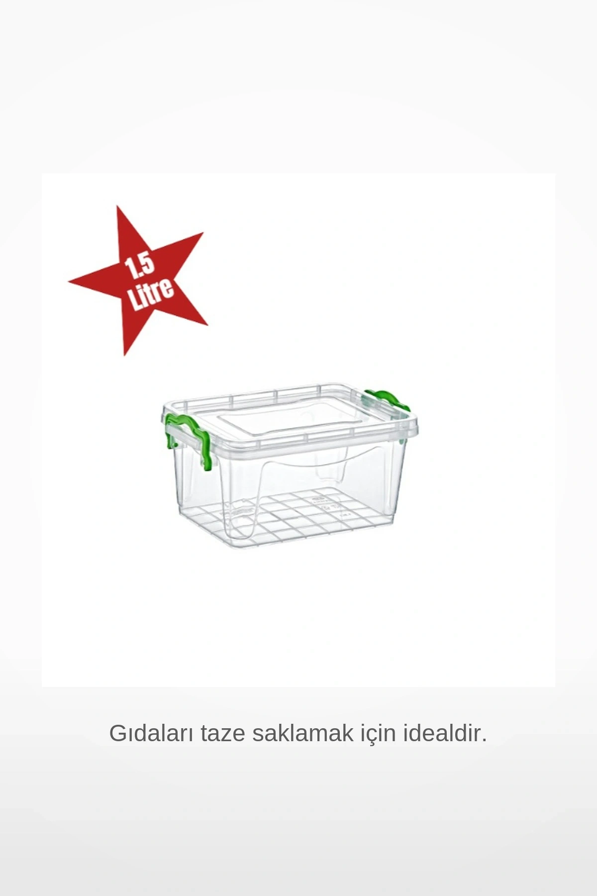 Kompakt Şeffaf Yeşil Klipsli 1.5 Litre BPA Free Gıda Uyumlu İstiflenebilir Düzenleyici Kutu