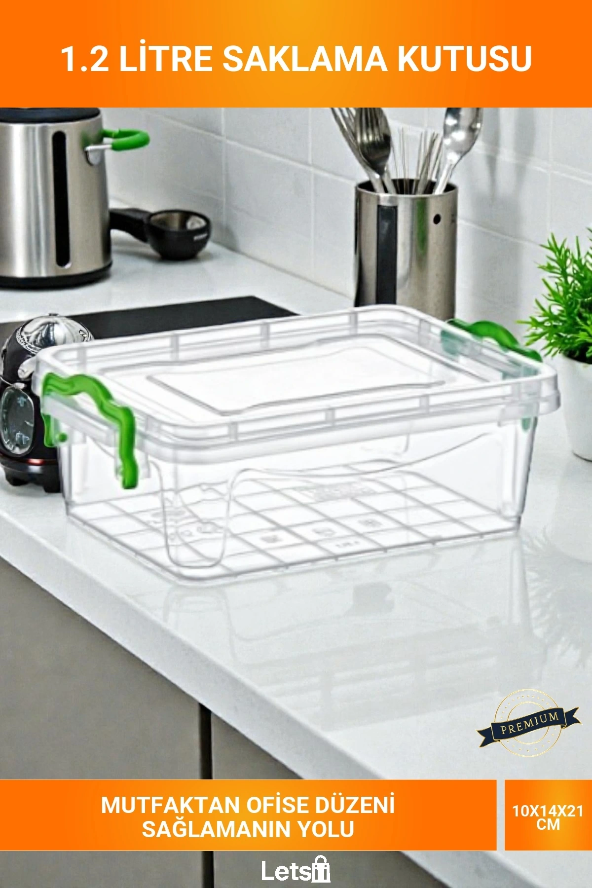 Kompakt Şeffaf Yeşil Klipsli Kapaklı 1.2 Litre BPA İçermez Gıda Uyumlu İstiflenebilir Saklama Kutusu