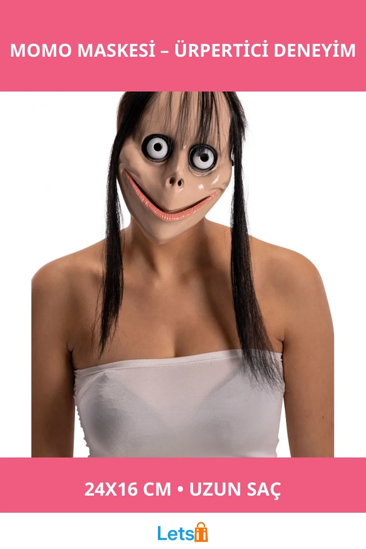 Korkunç Ürpertici Uzun Saçlı Momo Maskesi 24x16 cm Lateks