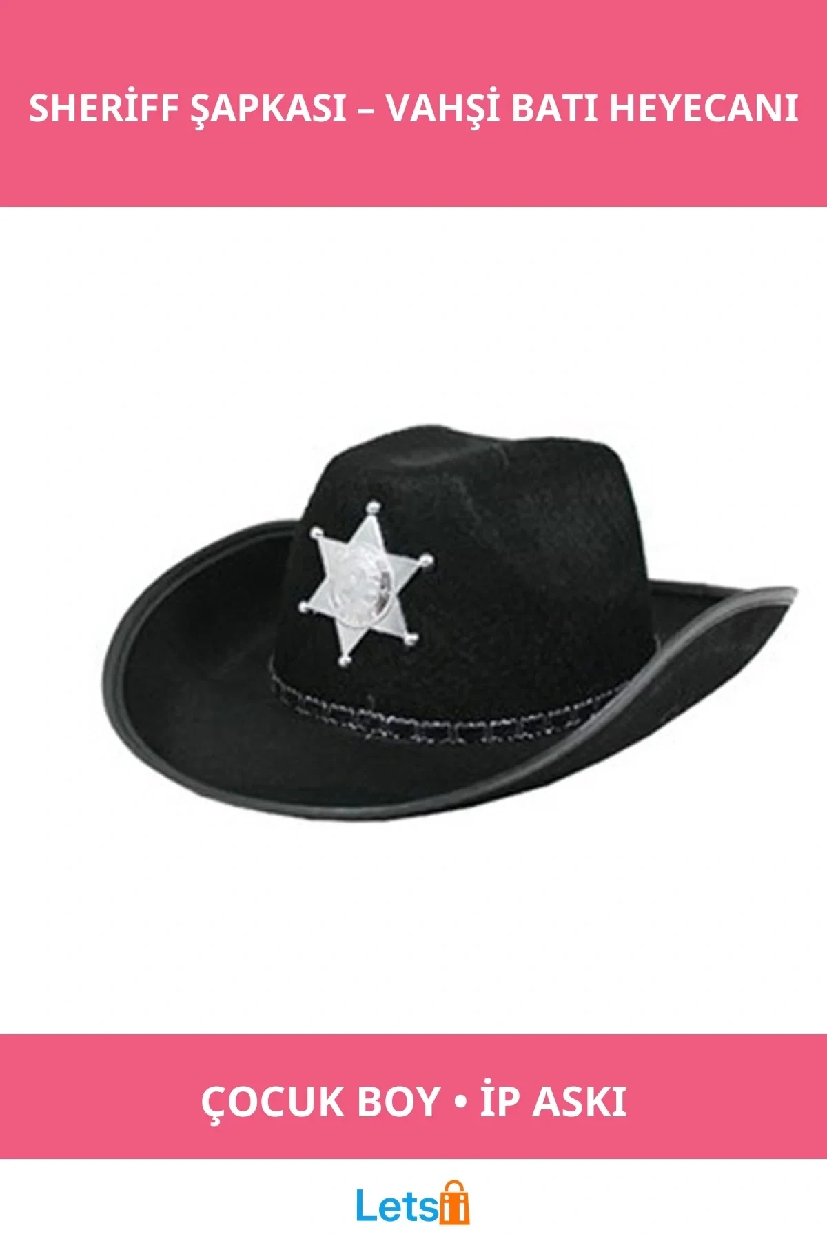 Kovboy Sheriff Şapkası Çocuk Siyah