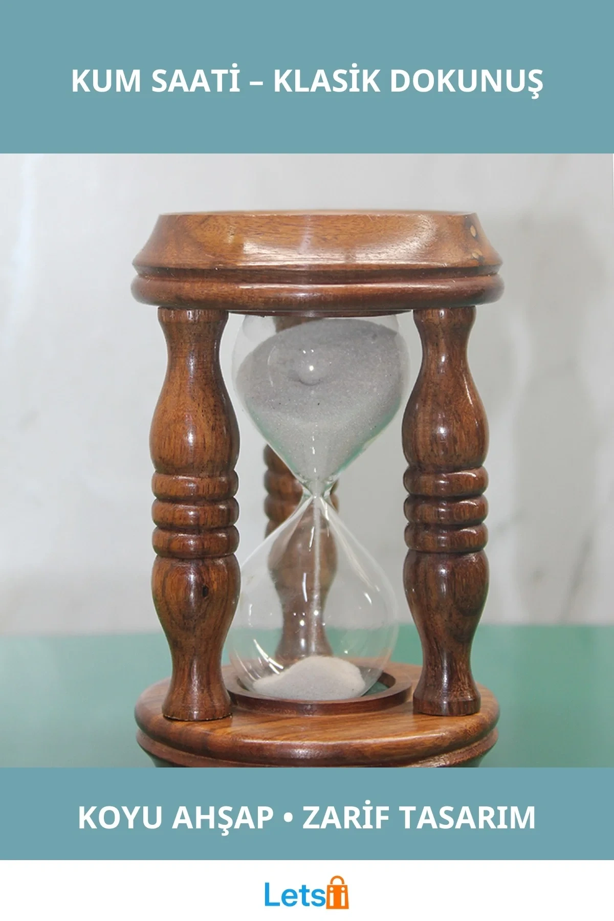 Koyu Ahşap Zarif Kum Saati Şık Dekoratif 1 Adet