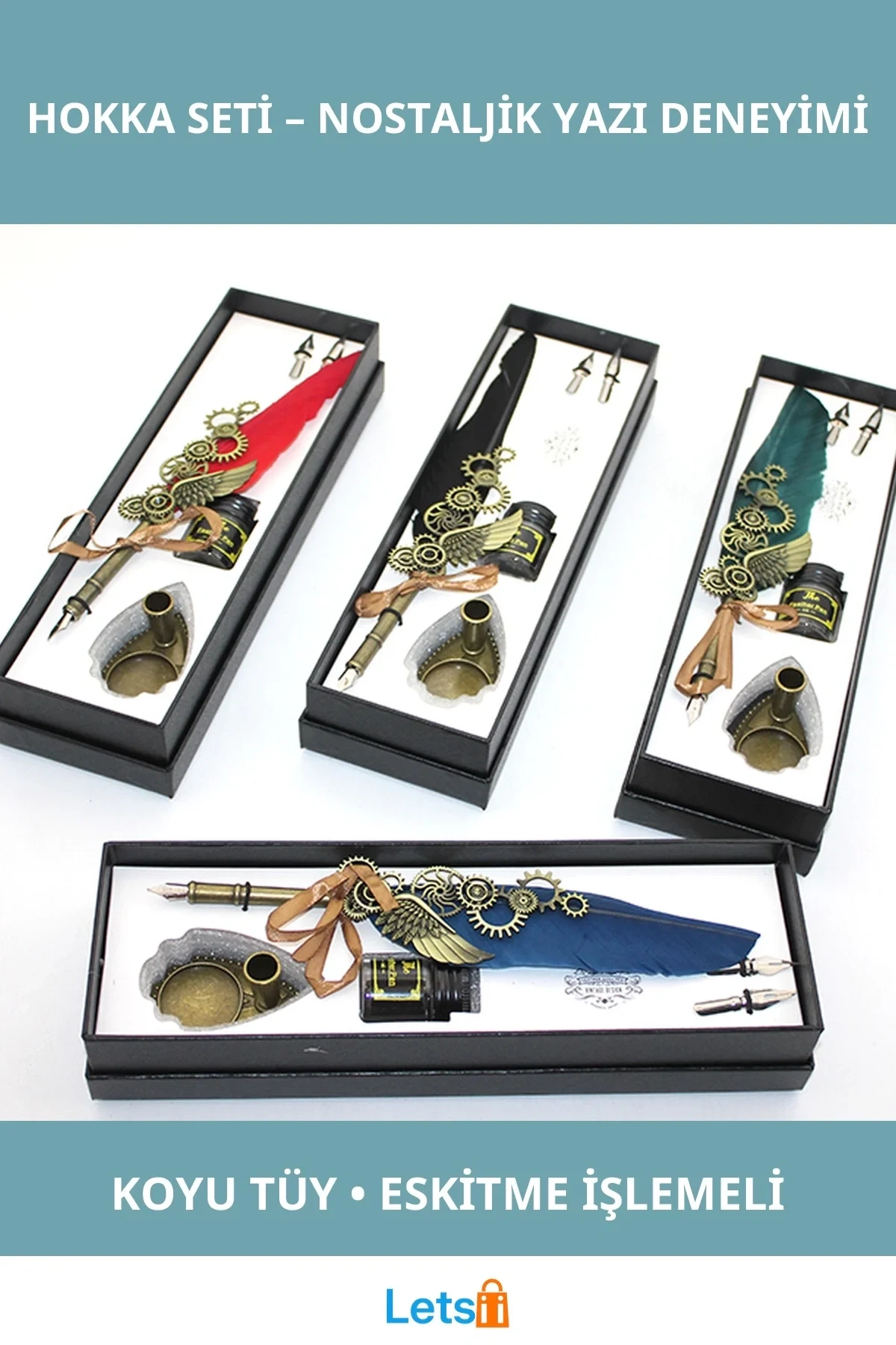 Koyu Renkli Zarif İşlemeli Divit Hokka Seti