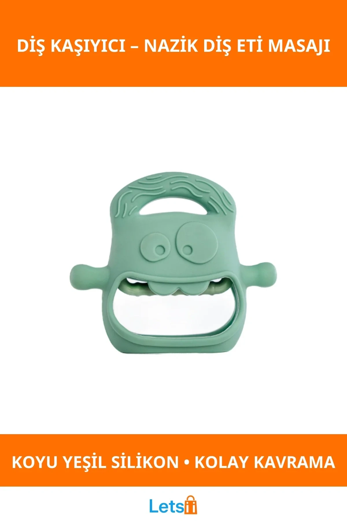 Koyu Yeşil Gıda Sınıfı Silikon Diş Kaşıyıcı Bebekler İçin Eğlenceli ve Rahatlatıcı