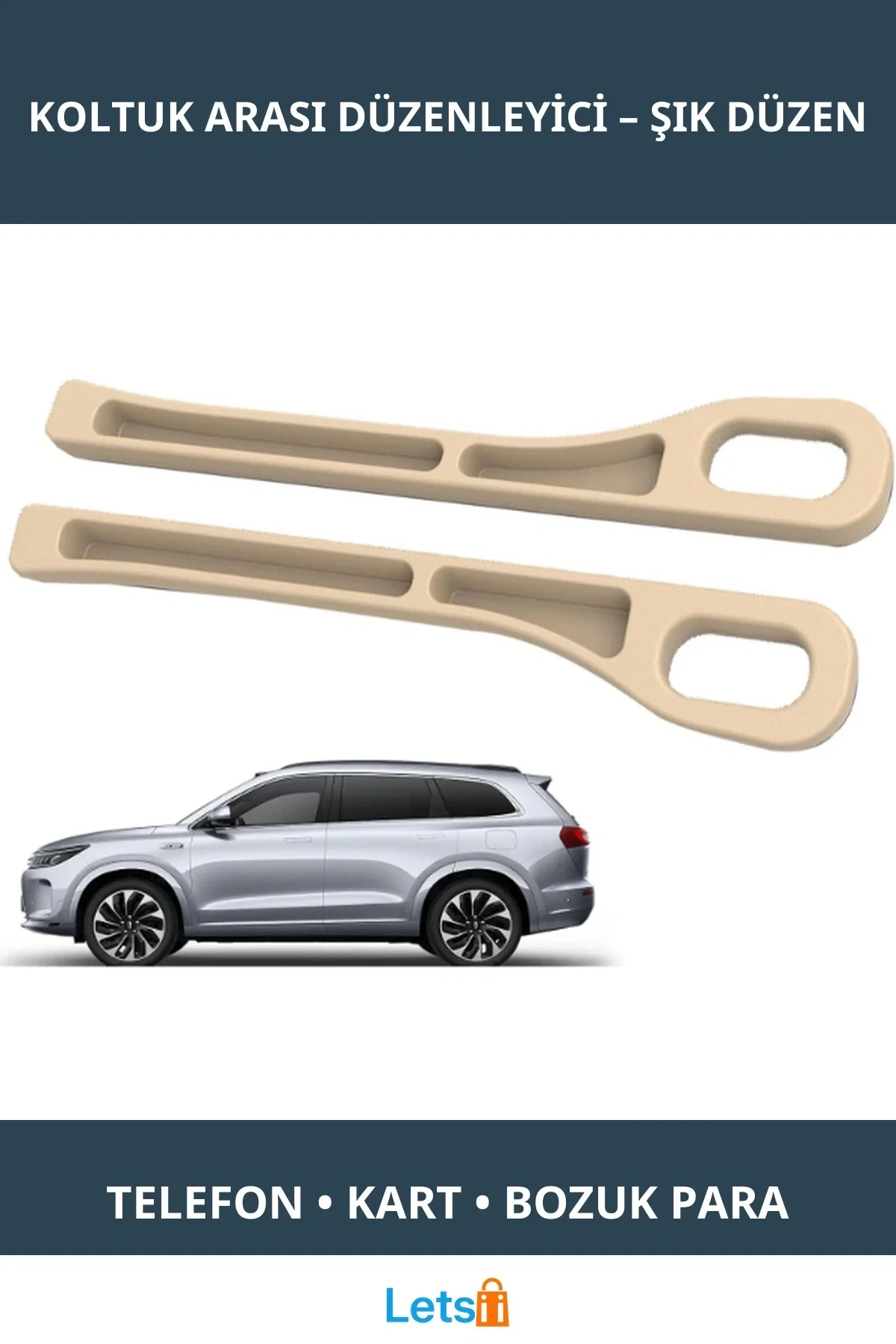 Krem Renk Araba Koltuk Arası Düzenleyici 2 Adet