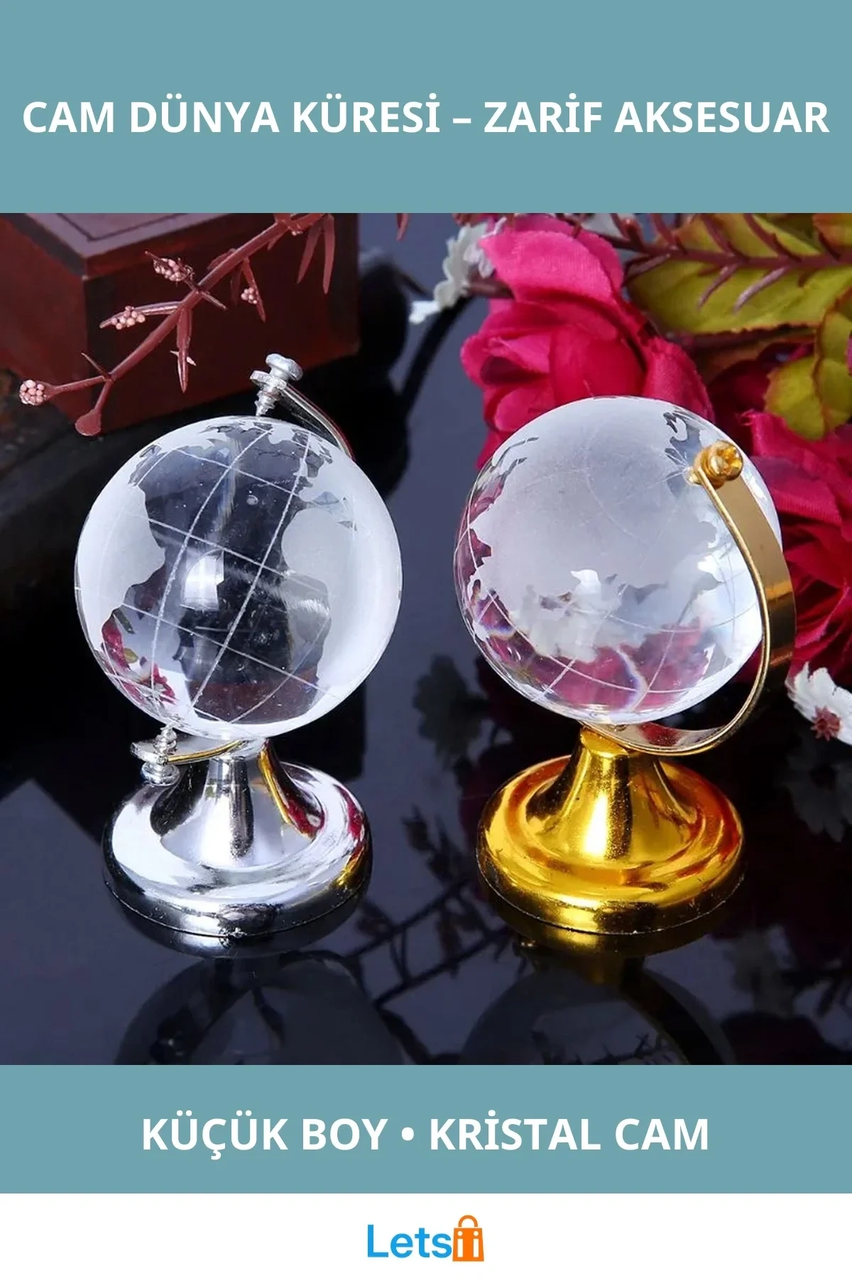 Kristal Antik Tasarım Küçük Boy Cam Dünya Küresi 6.5x4.5 cm