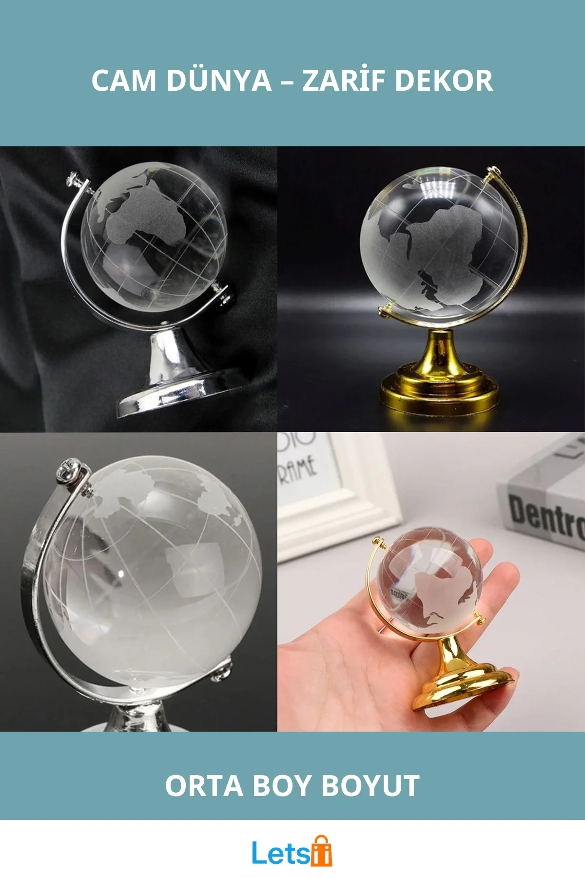 Kristal Cam Dünya Orta Boy 6x4 cm Dekoratif Aksesuar