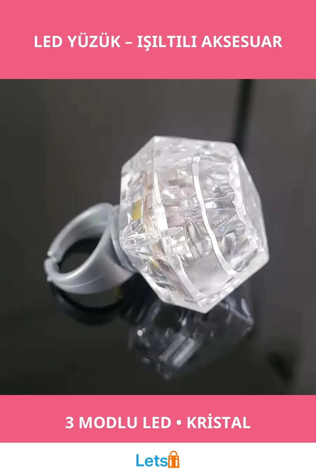 Kristal Tasarımlı LED Işıklı Gümüş Yüzük