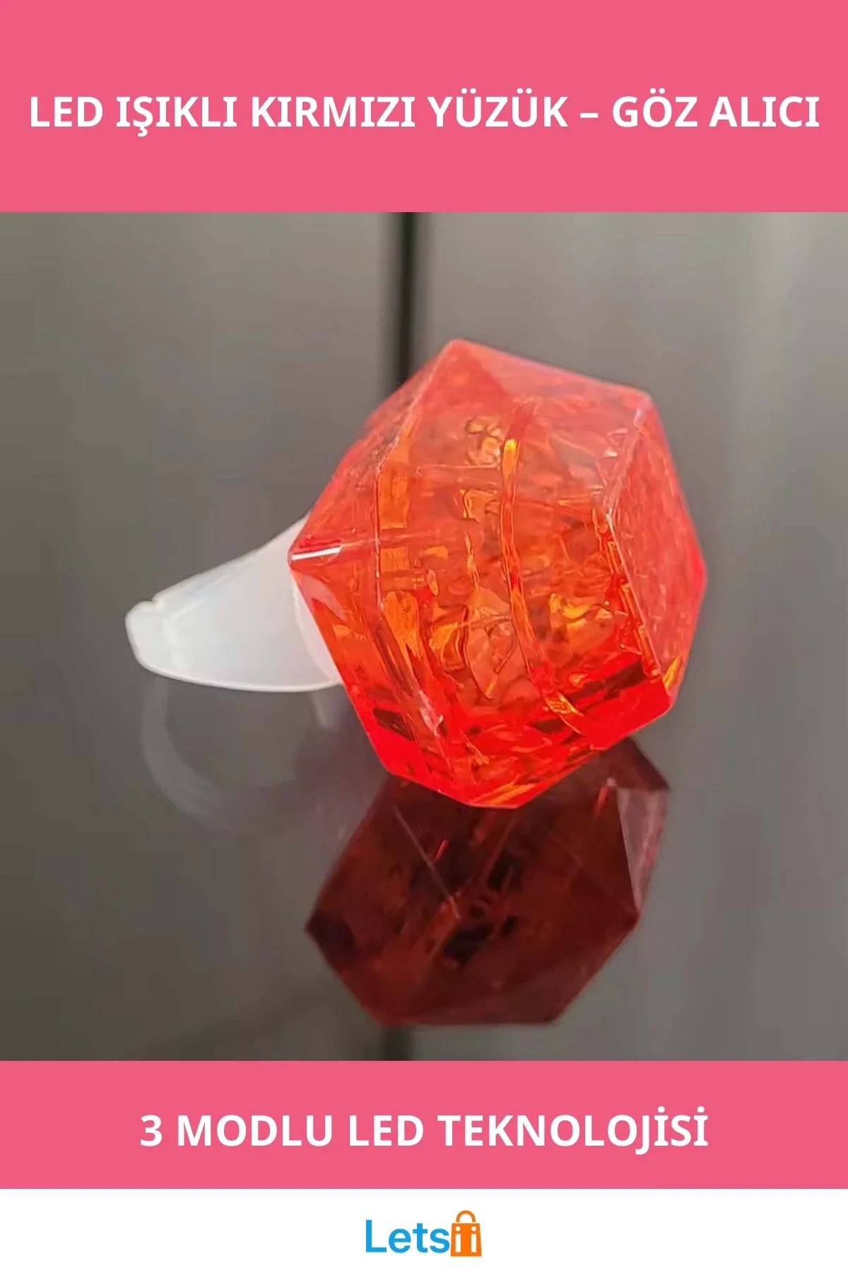 Kristal Tasarımlı LED Işıklı Kırmızı Yüzük
