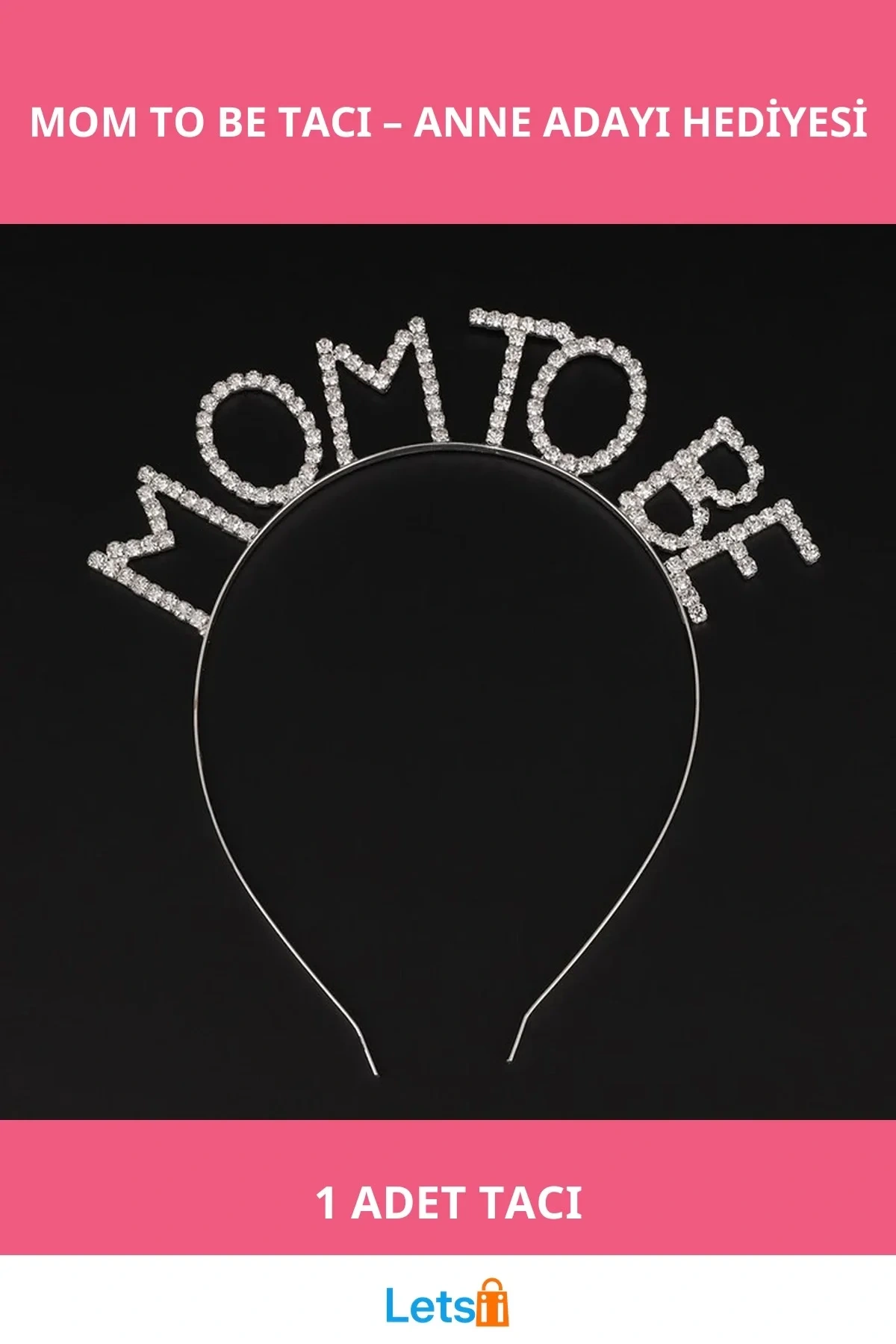 Kristal Taşlı Gümüş Renk Anne Adayı Tacı Mom to Be