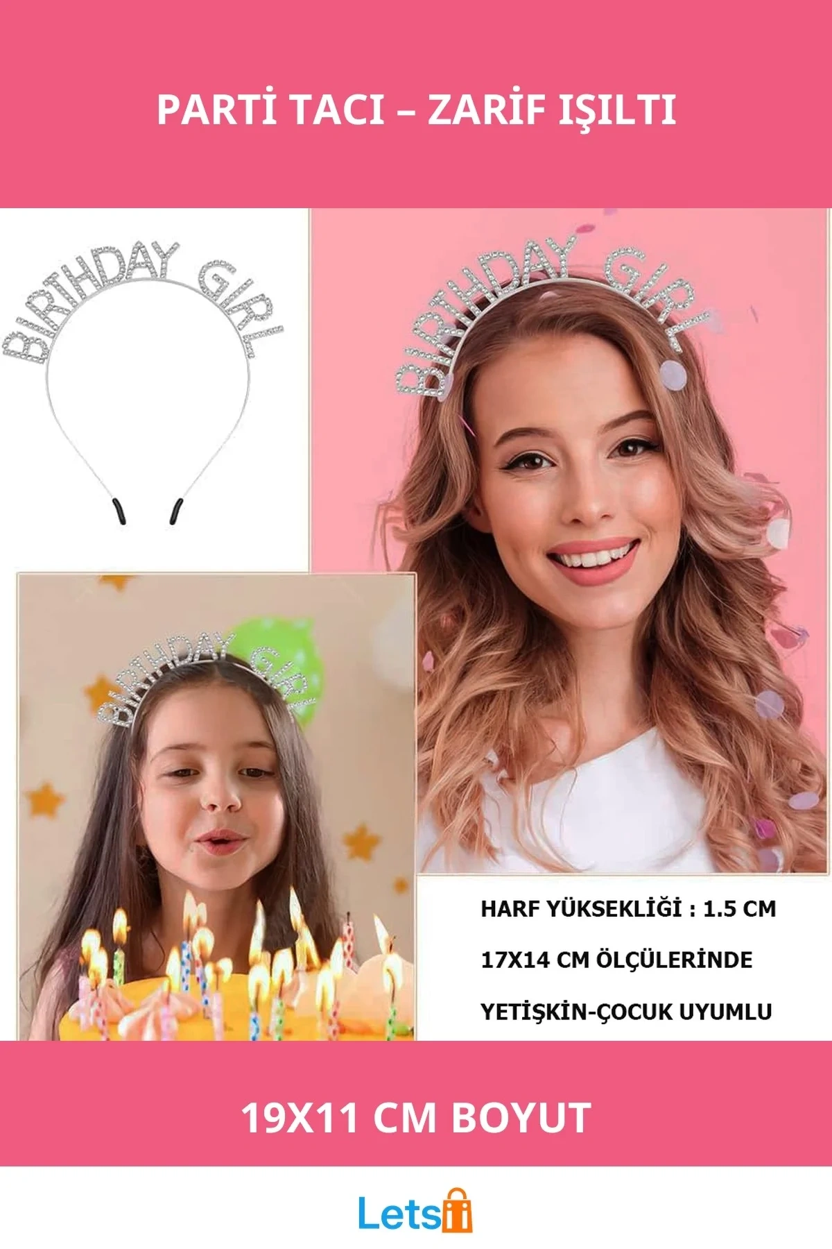 Kristal Taşlı Gümüş Renk Birthday Girl Parti Tacı 19x11 cm