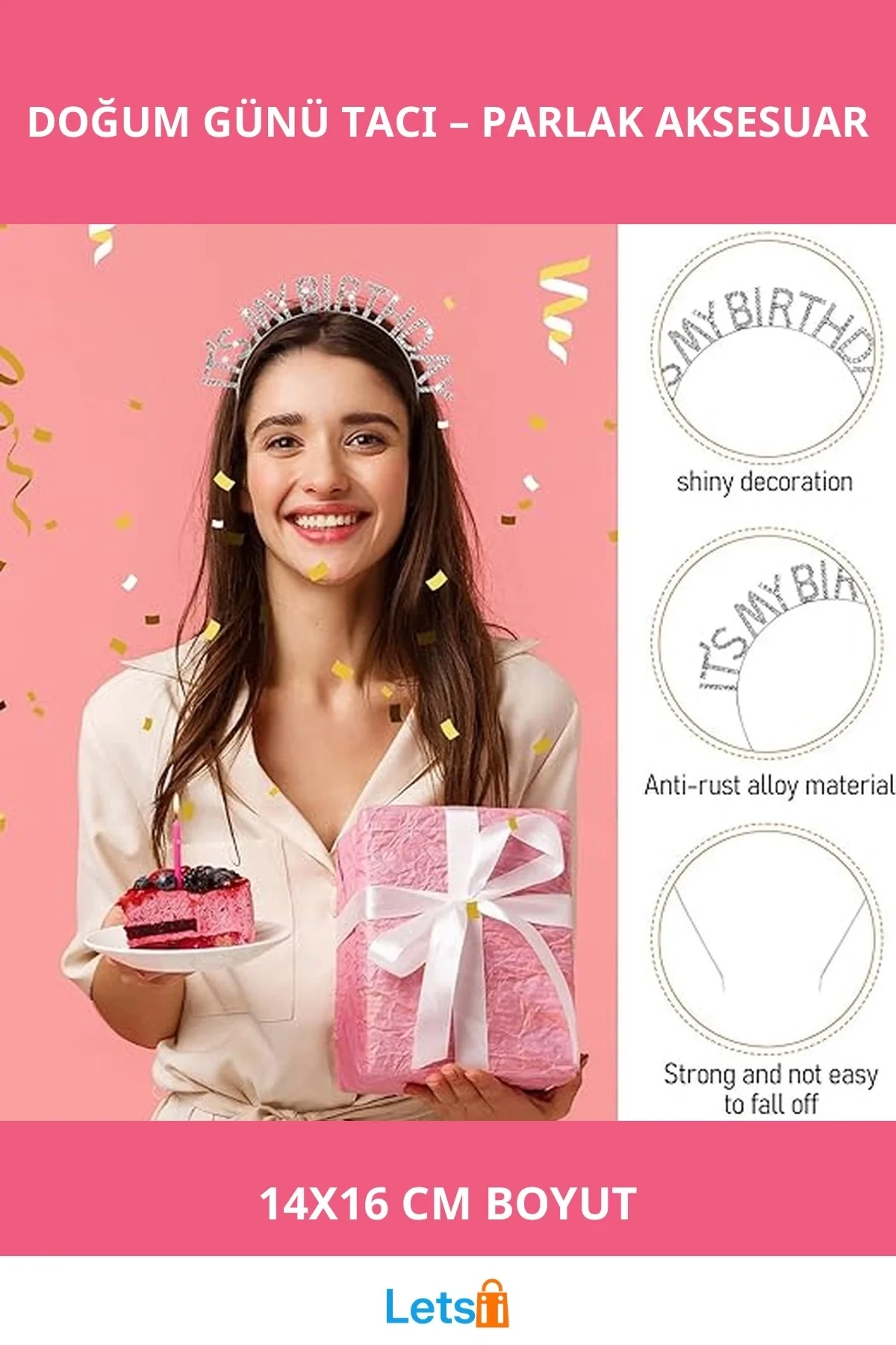 Kristal Taşlı Gümüş Renk Zarif Doğum Günü Tacı