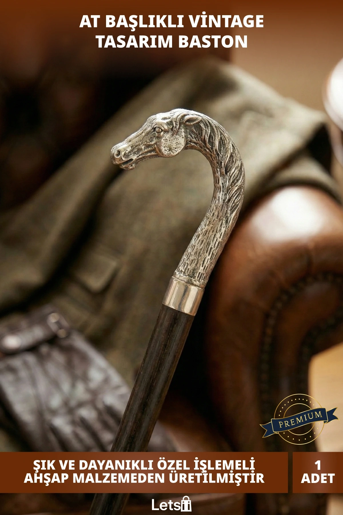 Krom At Figürlü Şık Ergonomik Özel İşlemeli Baston 100 cm