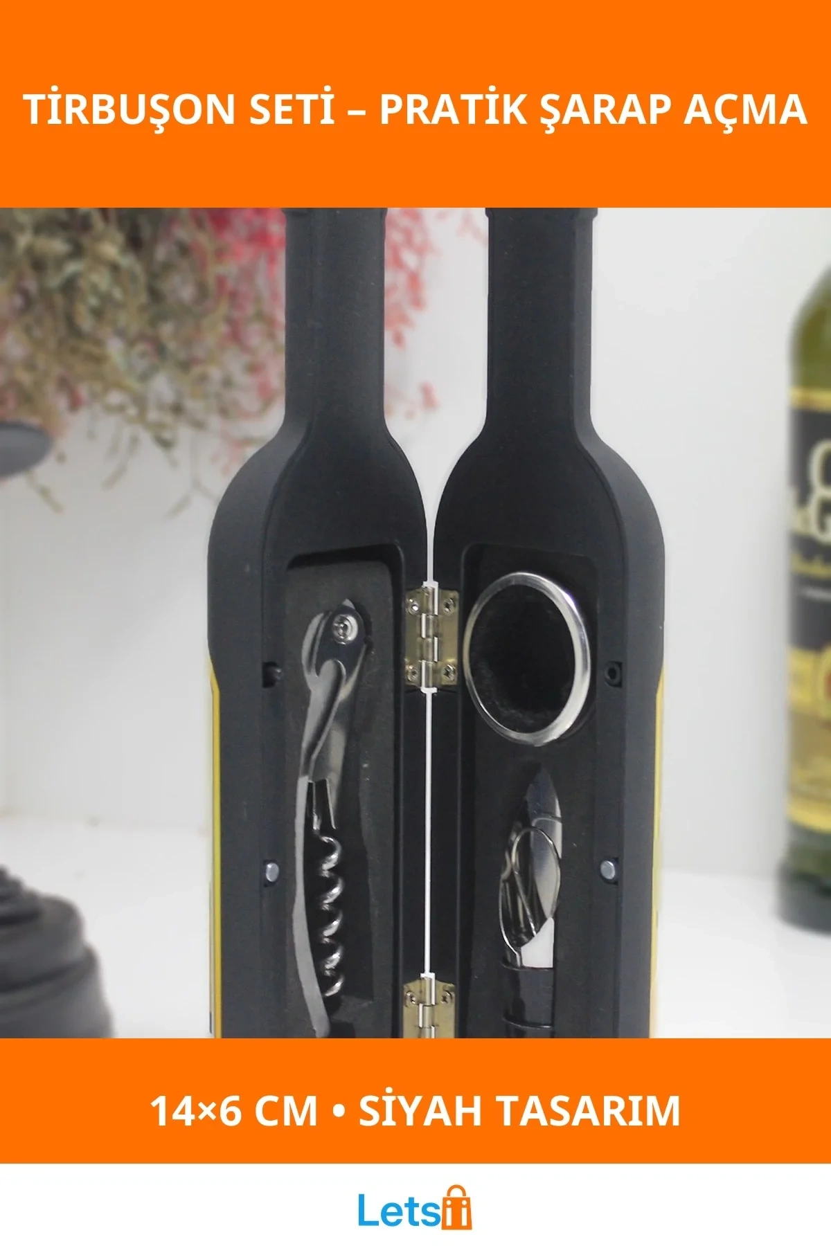 Küçük Boy Şişe Tirbuşon Siyah Renk Ergonomik Tasarım