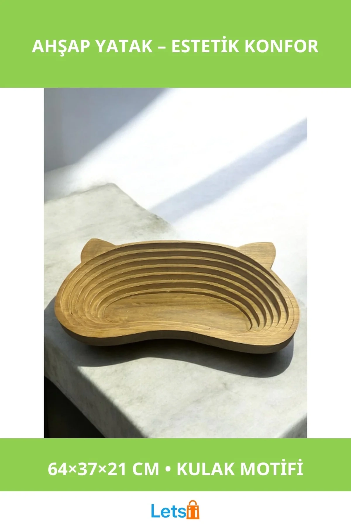 Kulak Motifli Ahşap Evcil Hayvan Yatak Kediler ve Küçük Irk Köpekler için Konforlu ve Dayanıklı