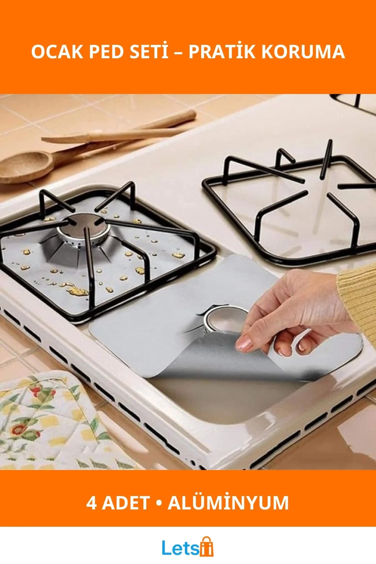 Kullanışlı Alüminyum Ocak Koruyucu Ped Seti 4 Adet