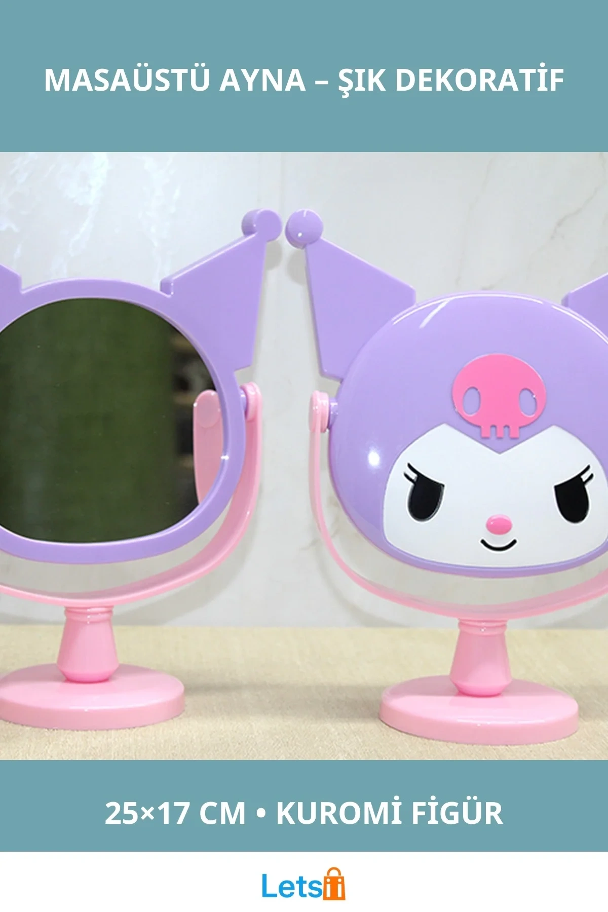 Kuromi Figürlü Şık Masaüstü Ayna 25x17 cm