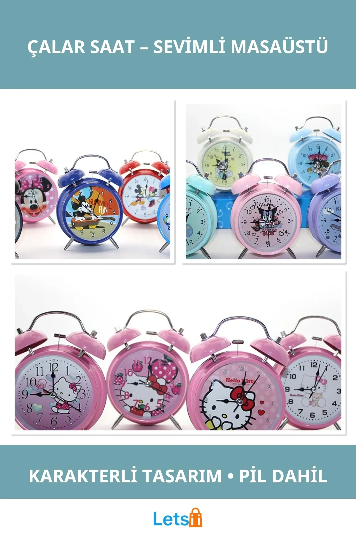 Kuromi Hello Kitty Mickey Mouse Sevimli Masa Üstü Çalar Saat