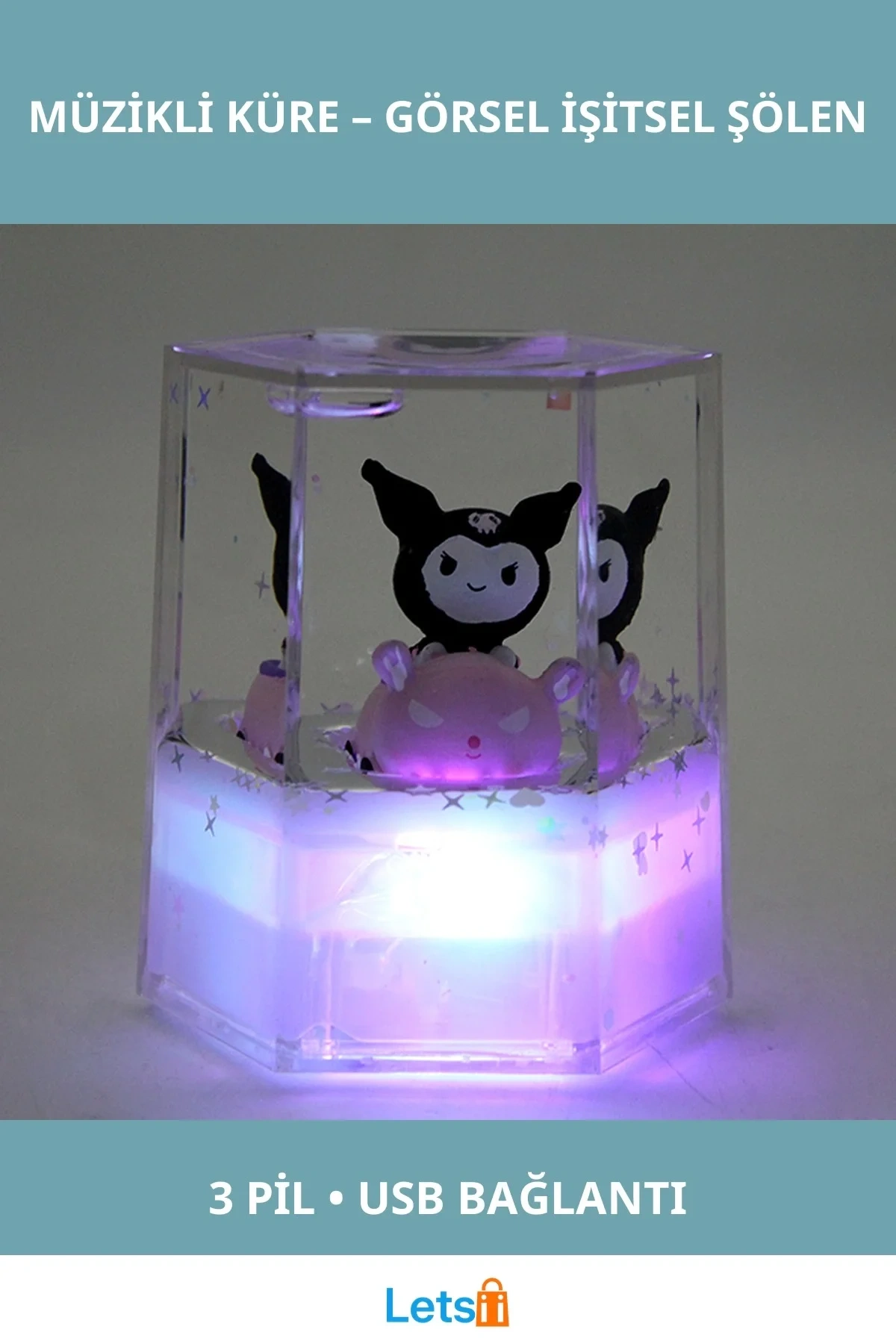 Kuromi Işıklı Müzikli Küre Eğlenceli Dekoratif Figür