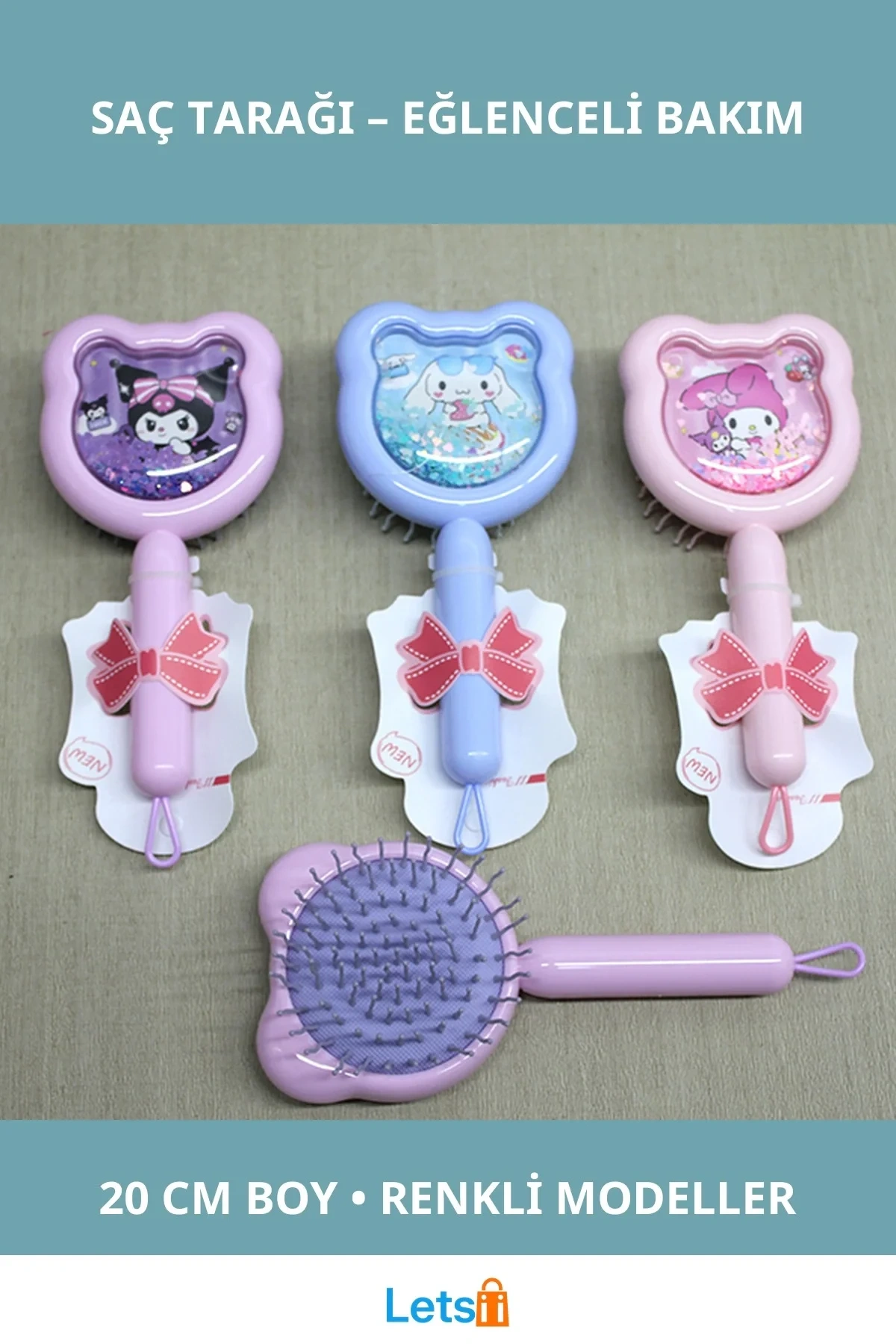 Kuromi, My Melody ve Cinnamon Karakterli Renkli Saç Tarağı 20 cm