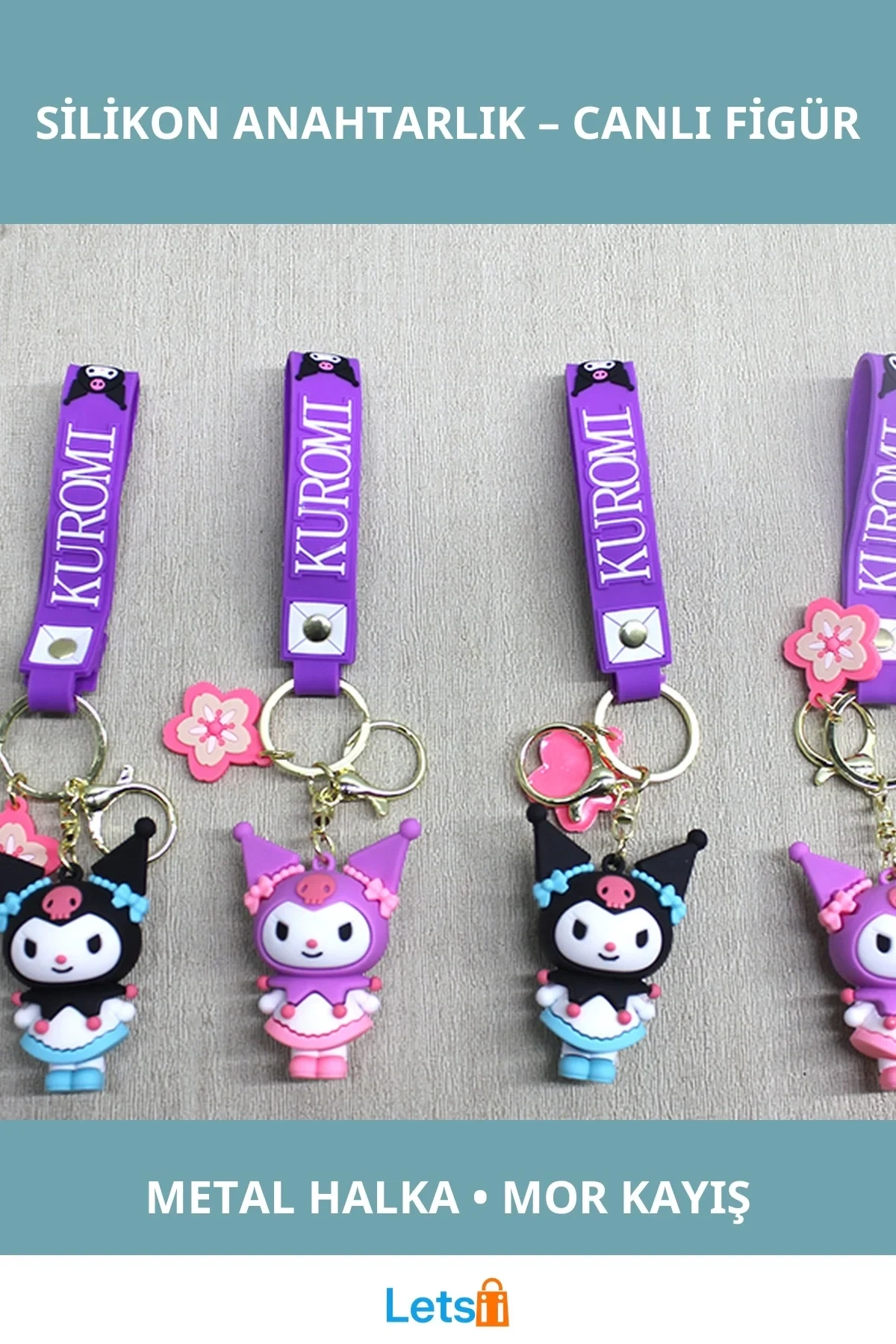 Kuromi Sevimli Silikon Anahtarlık Mor Tasarım
