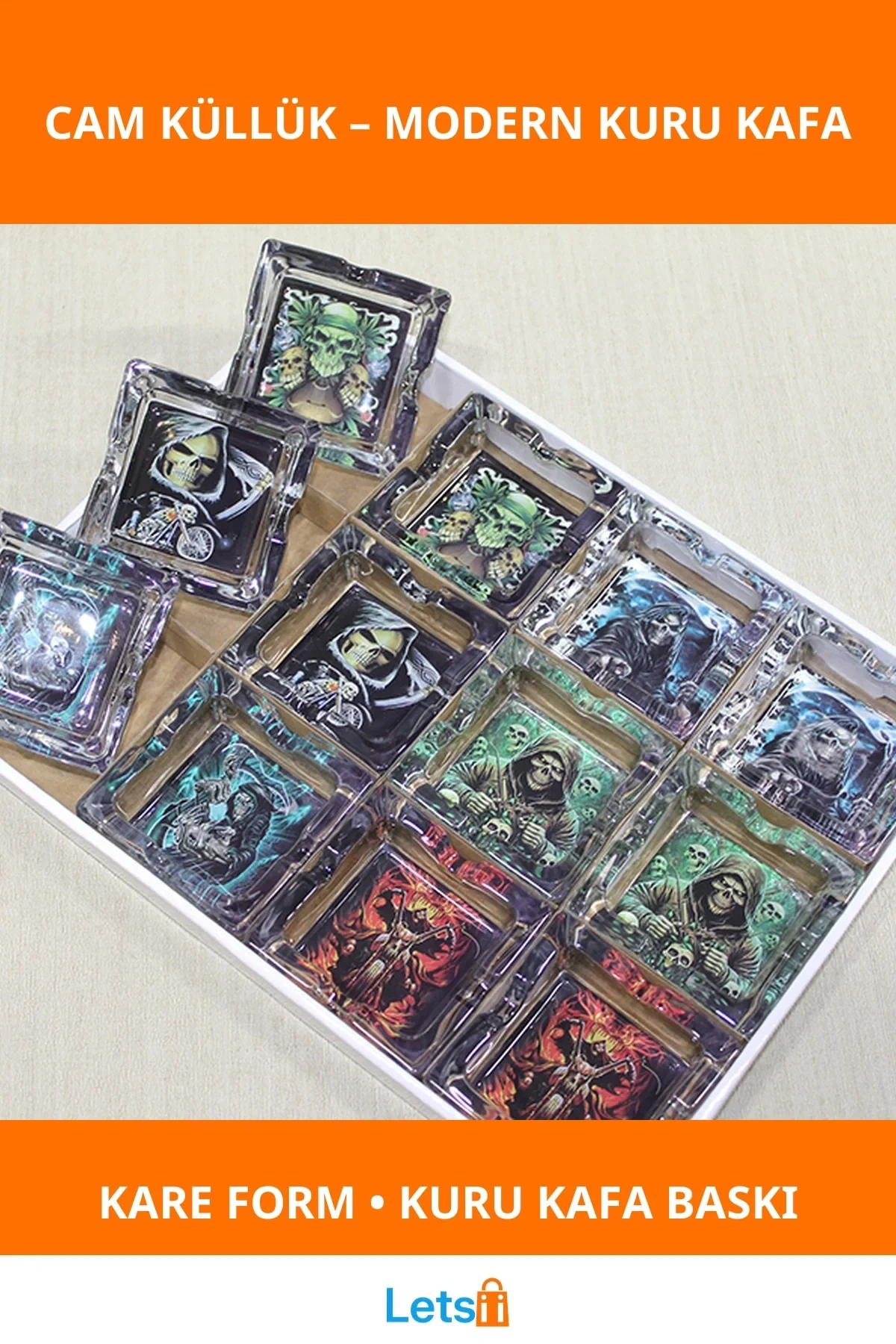 Kuru Kafa Baskılı Kare Cam Küllük