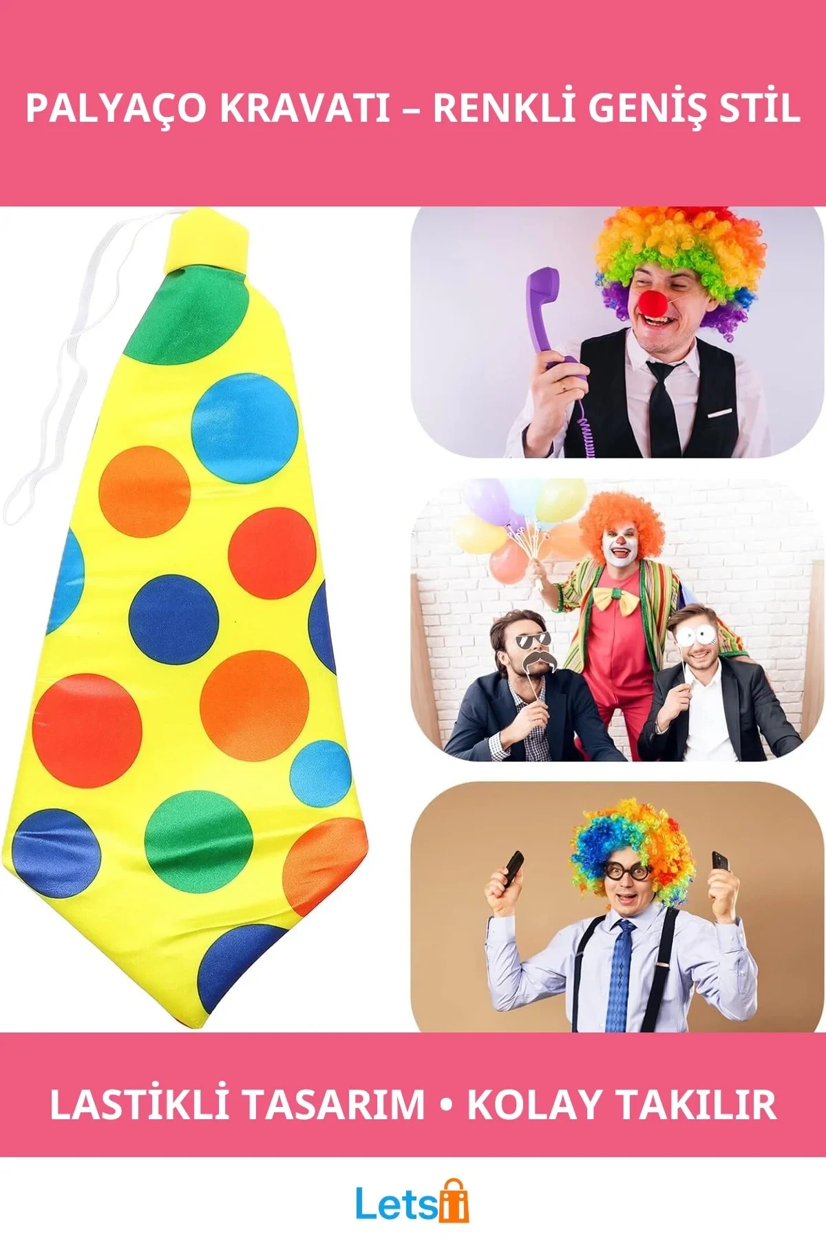 Lastikli Geniş Kesim Renkli Palyaço Kravatı
