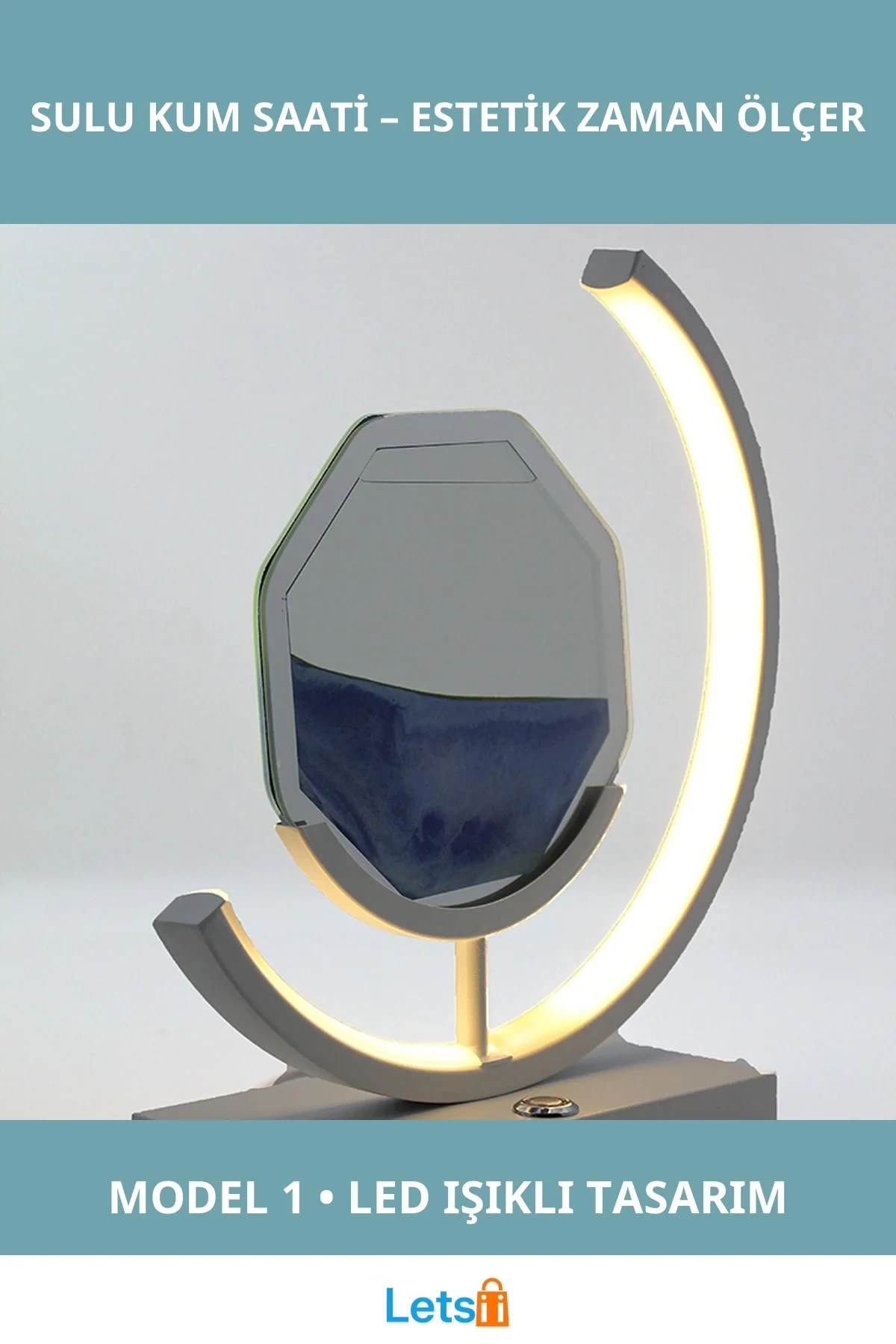 LED Aydınlatmalı Sulu Kum Saati Modern Tasarım Dekoratif Aksesuar