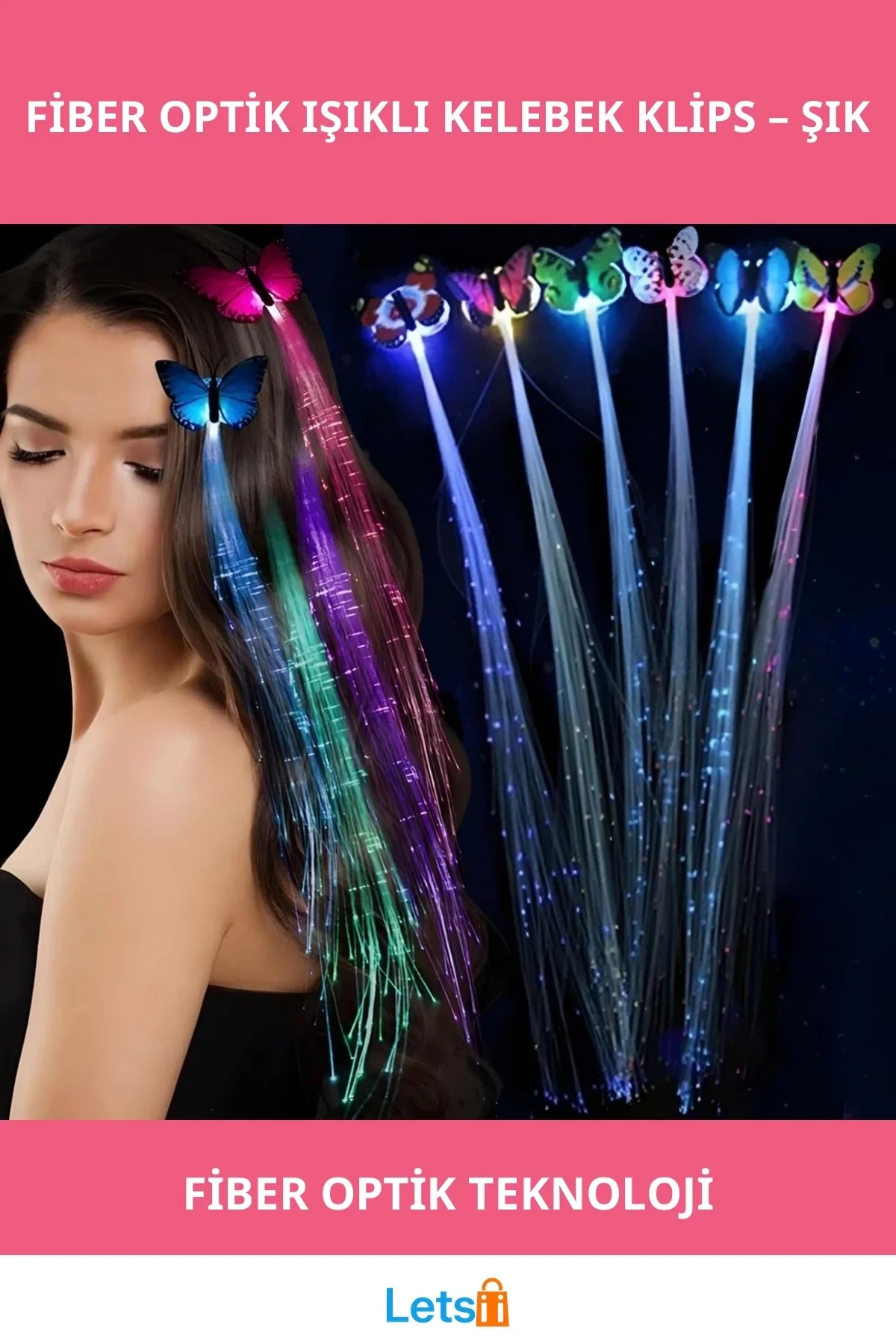 LED Fiber Optik Işıklı Zarif Kelebek Saç Klipsi