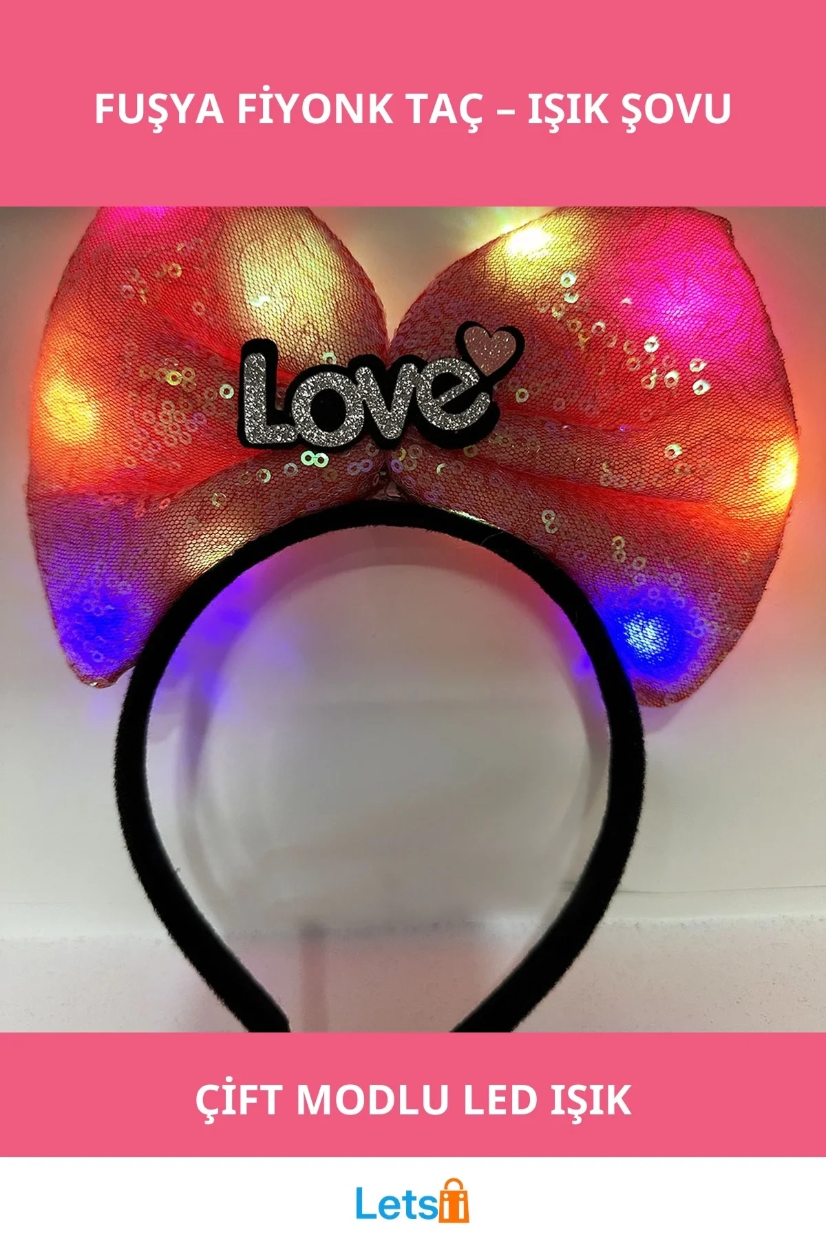 LED Işıklı Fuşya Fiyonk Taç