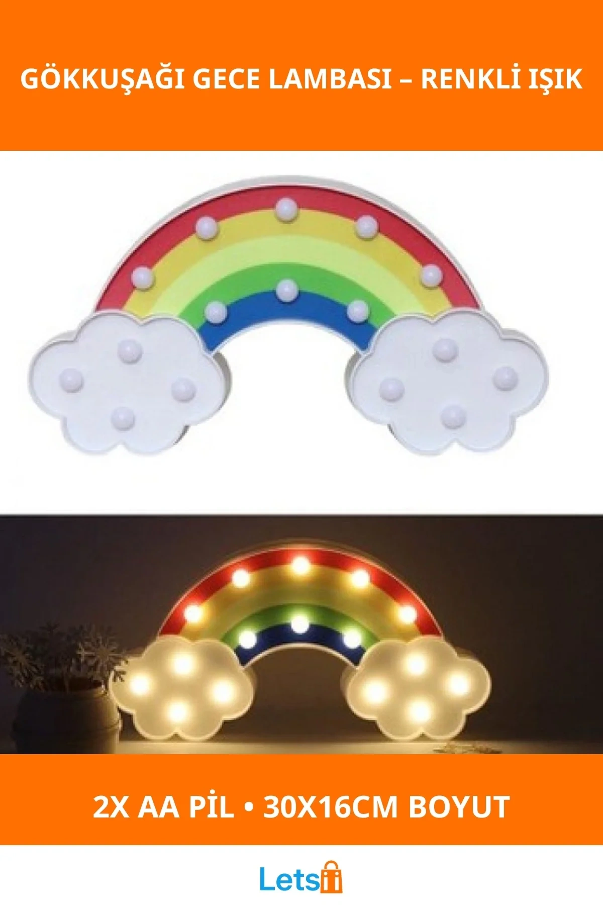 LED Işıklı Gökkuşağı Şık Gece Lambası 30x16 cm