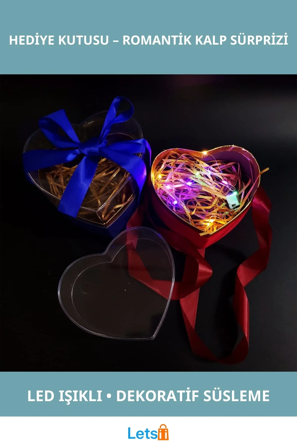 Led Işıklı Kalp Şeklinde Hediye Kutusu