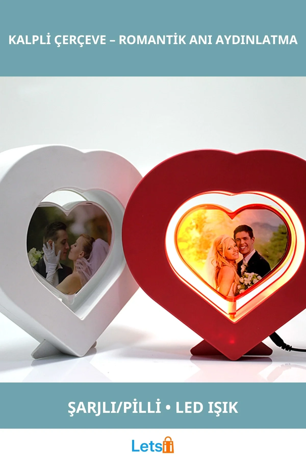 LED Işıklı Kalpli Dekoratif Fotoğraf Çerçevesi