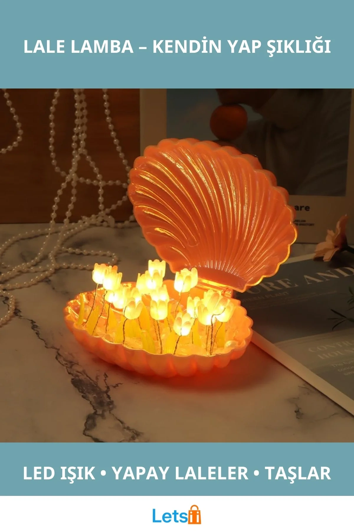 LED Işıklı Kendin Yap Deniz Kabuğu Tasarımlı Lale Lamba