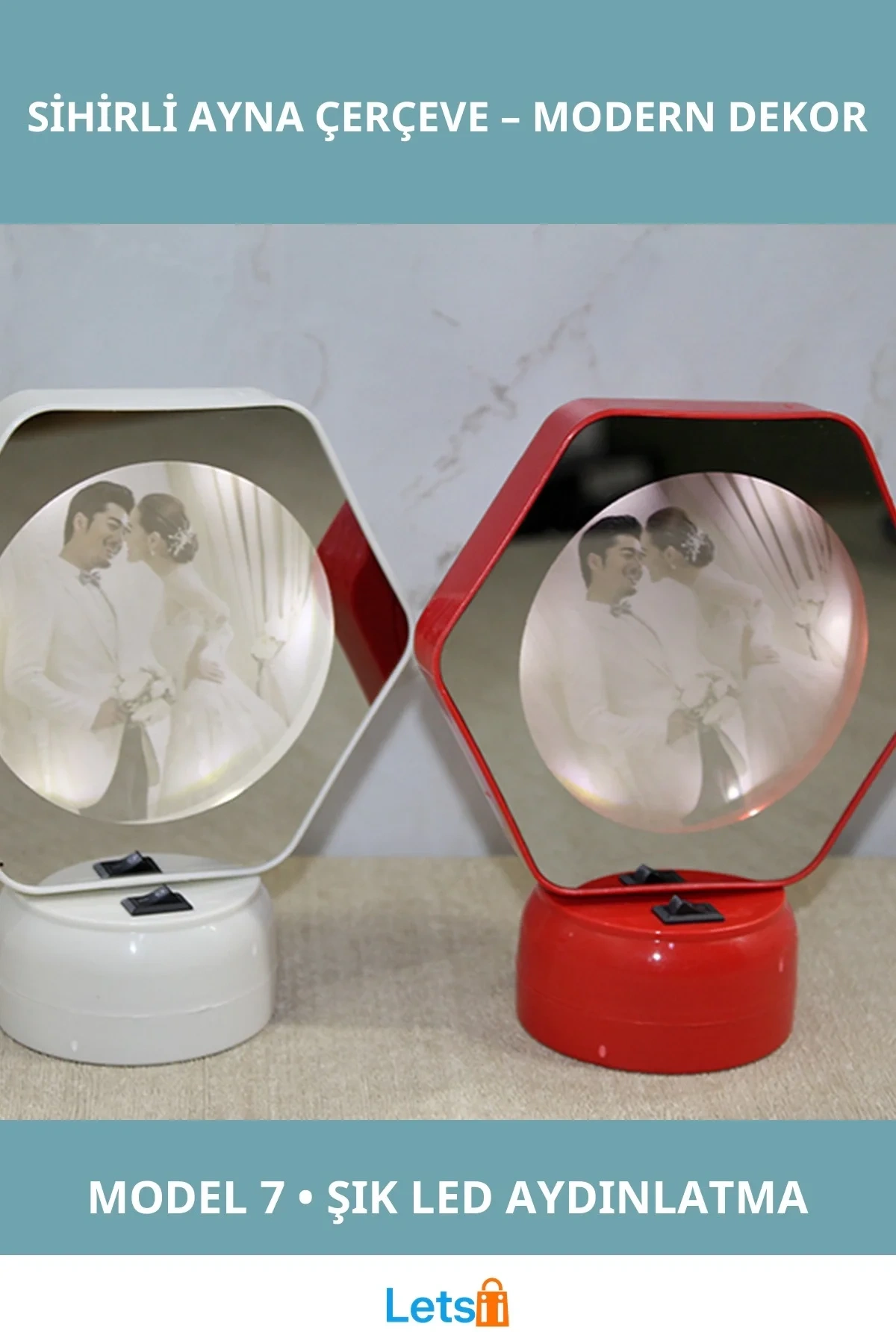 LED Işıklı Sihirli Ayna Çerçeve Modern Tasarım Beyaz Kırmızı