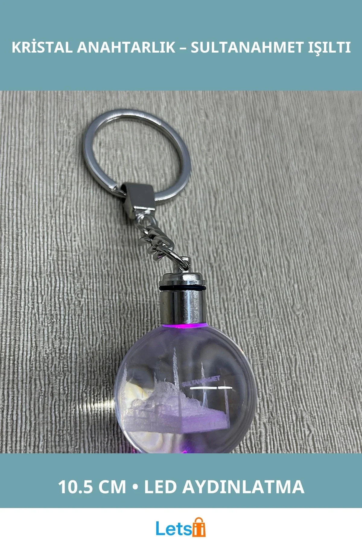 LED Işıklı Sultanahmet Tasarımı Kristal Anahtarlık 10.5 cm