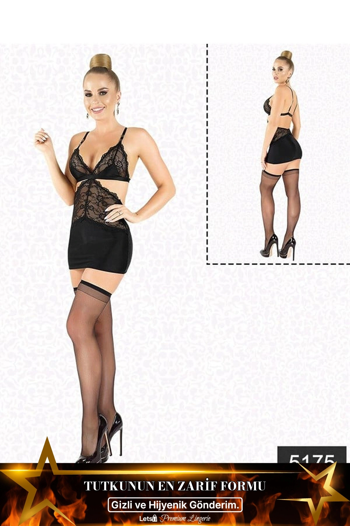 Likralı Saten Gecelik Babydoll Siyah Renk