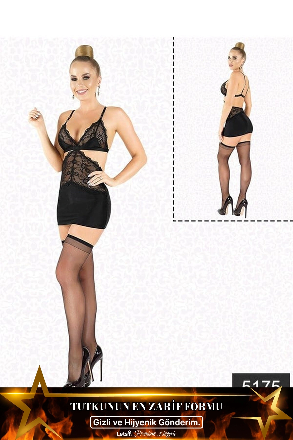 Likralı Saten Gecelik Babydoll Siyah Renk