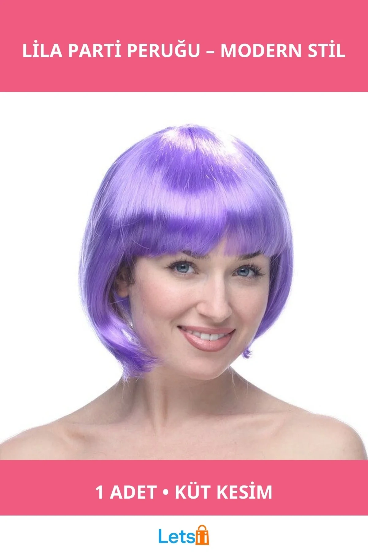 Lila Kısa Küt Saç Parti Peruğu Özel Günler İçin