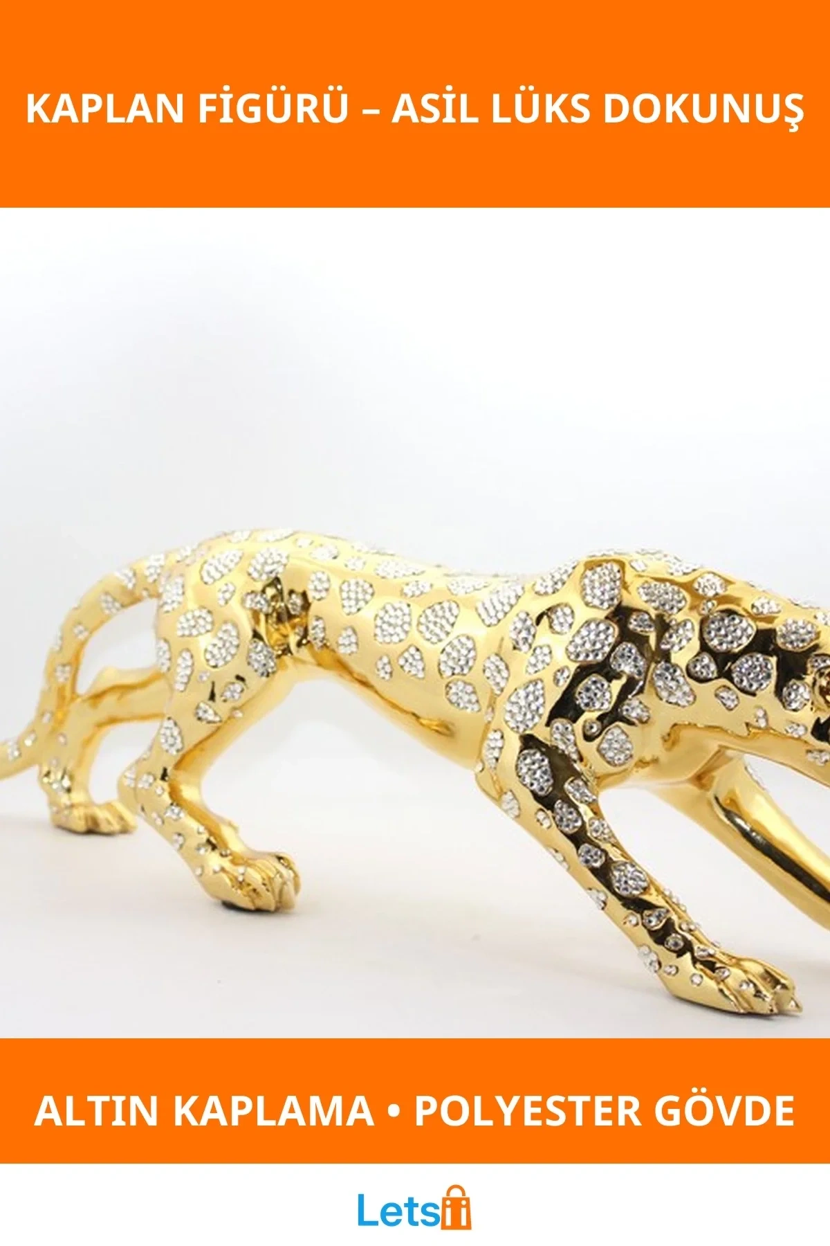 Lüks Polyester Kaplan Figürü 75 cm Altın Kaplama Dekoratif Heykel