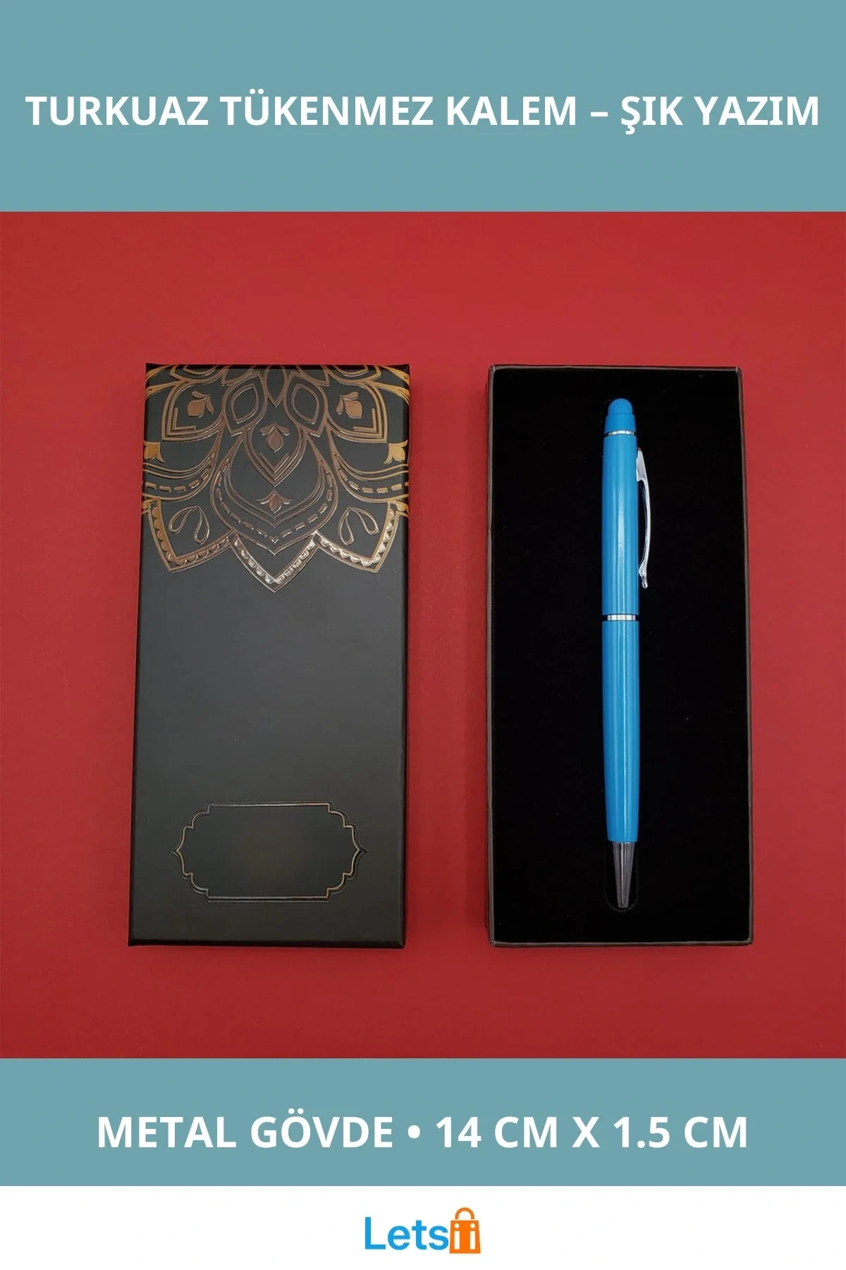 Mandala Desenli Kutu ile Şık Turkuaz Tükenmez Kalem