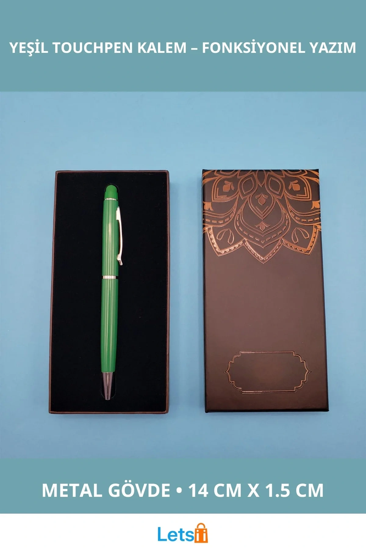 Mandala Desenli Yeşil Touchpen Tükenmez Kalem Şık Hediye Kutulu