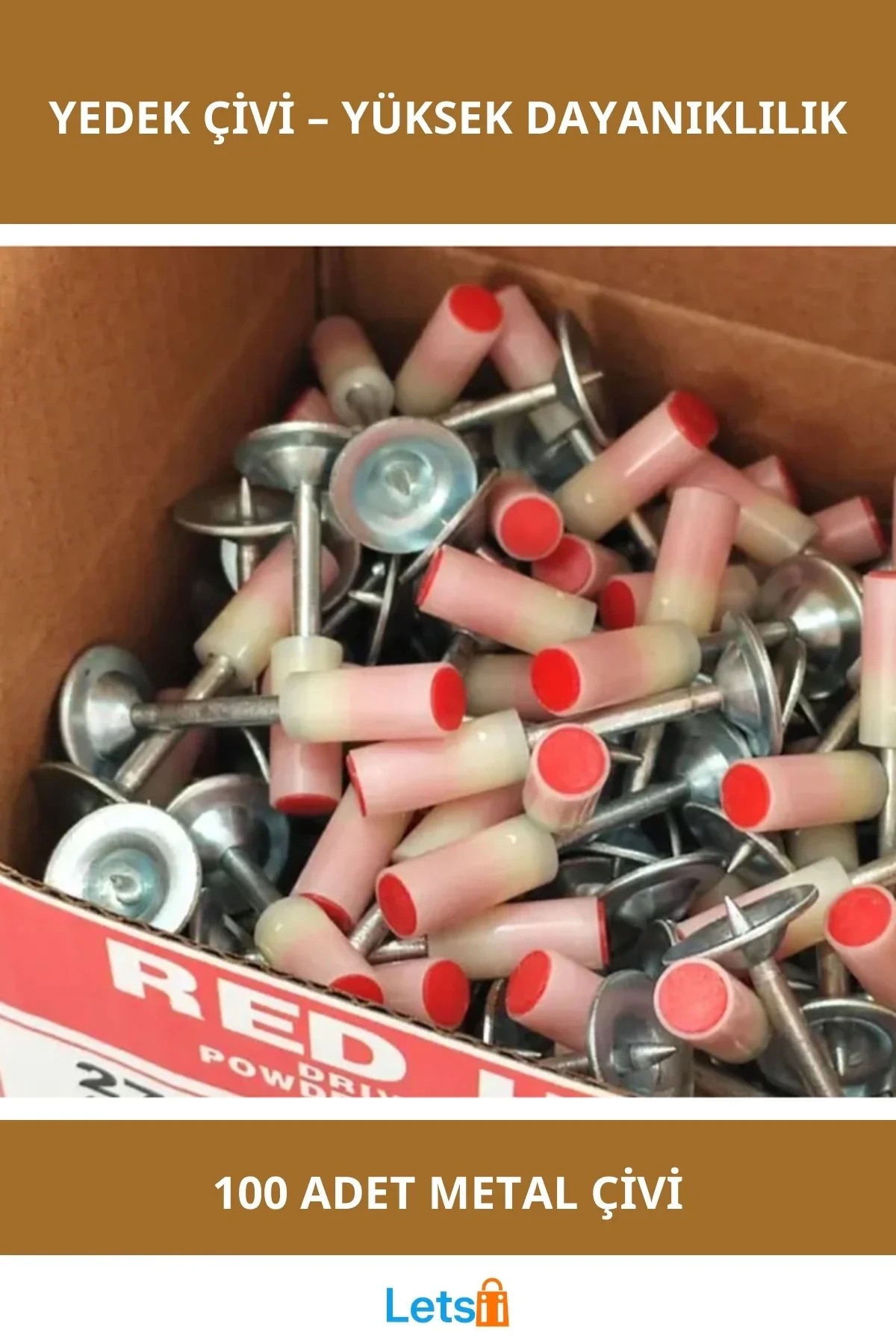 Manuel Çivi Tabancası için Yedek Çivi 100 Adet Dayanıklı Metal Kırmızı